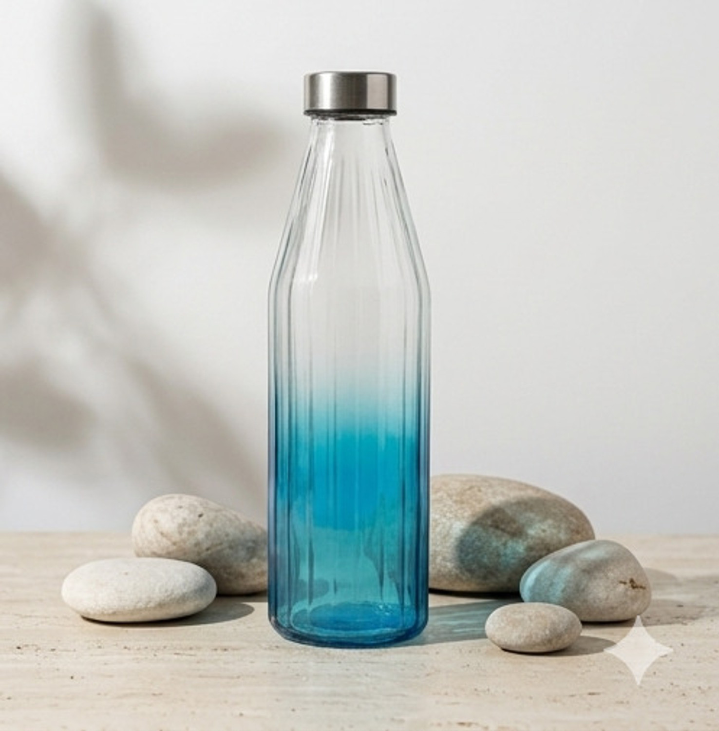 Image of jtw Luxury Gradient Ribbed Glass Water Bottle with Stainless Steel Cap | Leak Proof 800 ml Glass Bottle