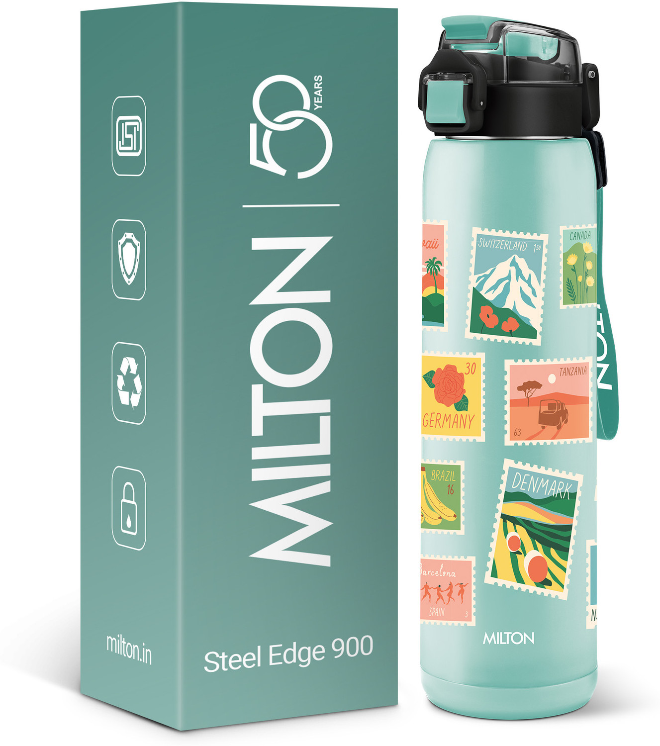Image of MILTON Steel Edge 900 Vacuum Insulated Water Bottle 600 ml Hot & Cold Light Blue 600 ml Stainless Steel Bottle