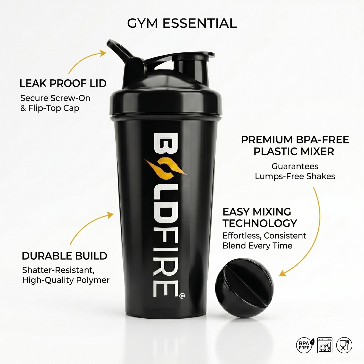 Image of BoldFire Fitness ComboWrist Band With Gym Bag & 700ML Gym Shaker with Whisk Ball