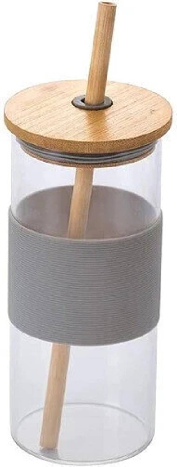 Bamboo Haat Glass Tumbler With Bamboo Lid & Straw Sipper With Silicone Protective Sleeve 350 ml Bamboo Sipper