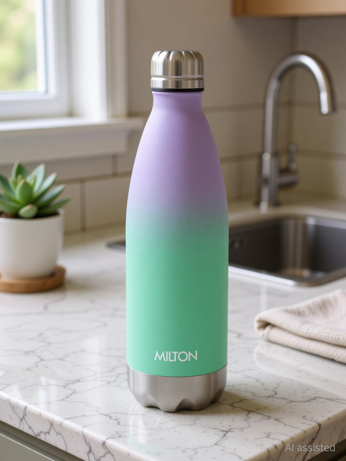 Image of MILTON Dewie Duo 1000 Thermosteel Water Bottle 1000 ml I Green & Purple 1000 ml Stainless Steel Flask