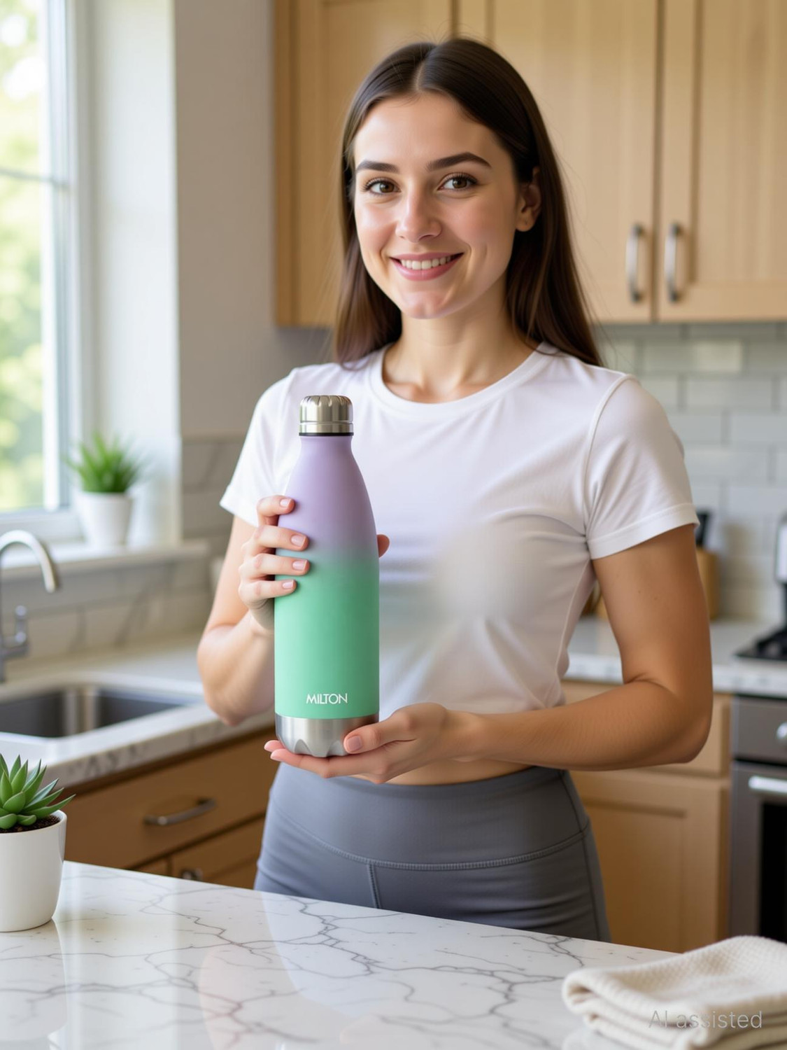 Image of MILTON Dewie Duo 1000 Thermosteel Water Bottle 1000 ml I Green & Purple 1000 ml Stainless Steel Flask