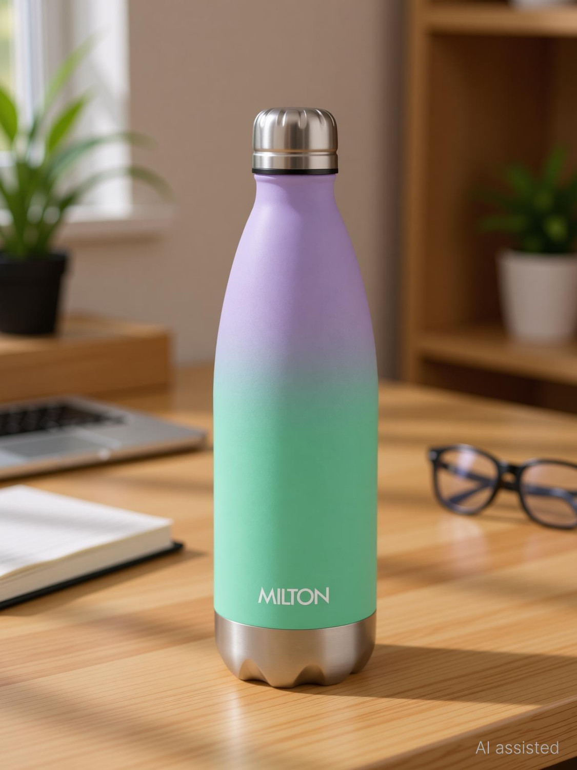 Image of MILTON Dewie Duo 1000 Thermosteel Water Bottle 1000 ml I Green & Purple 1000 ml Stainless Steel Flask