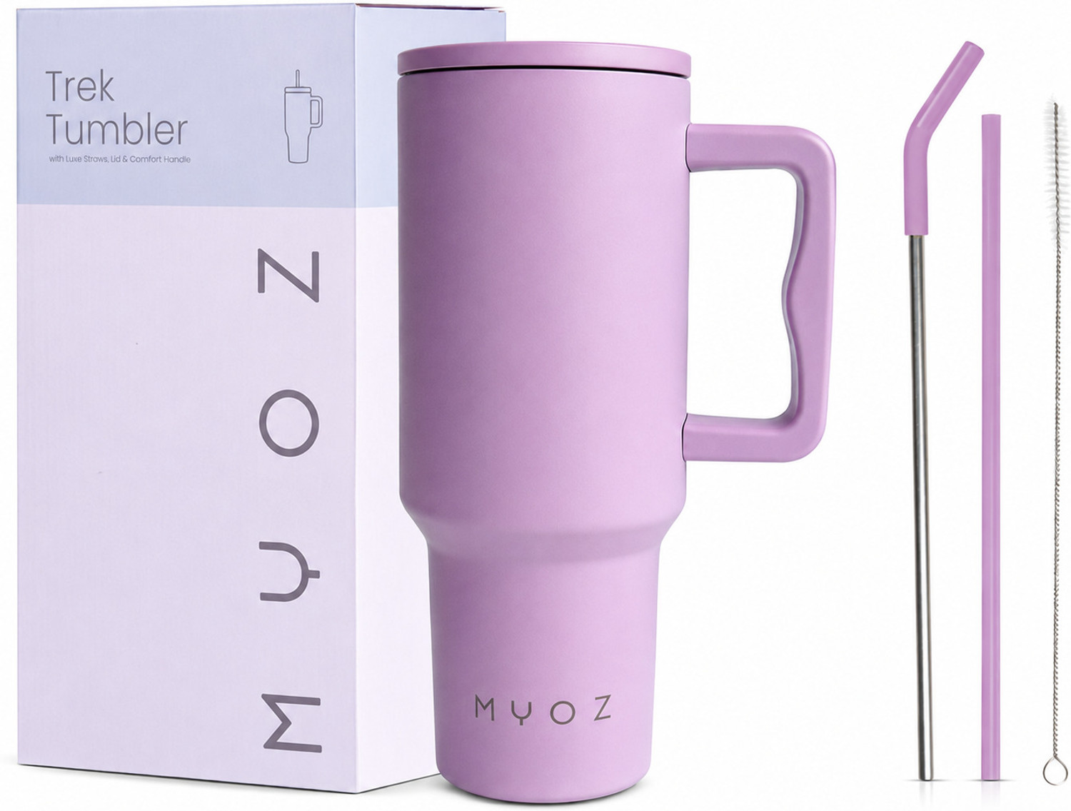 Image of MYOZ Stainless Steel Vacuum Double Insulated Tumbler with Lid Handle & Straw (Purple) Stainless Steel Tumbler