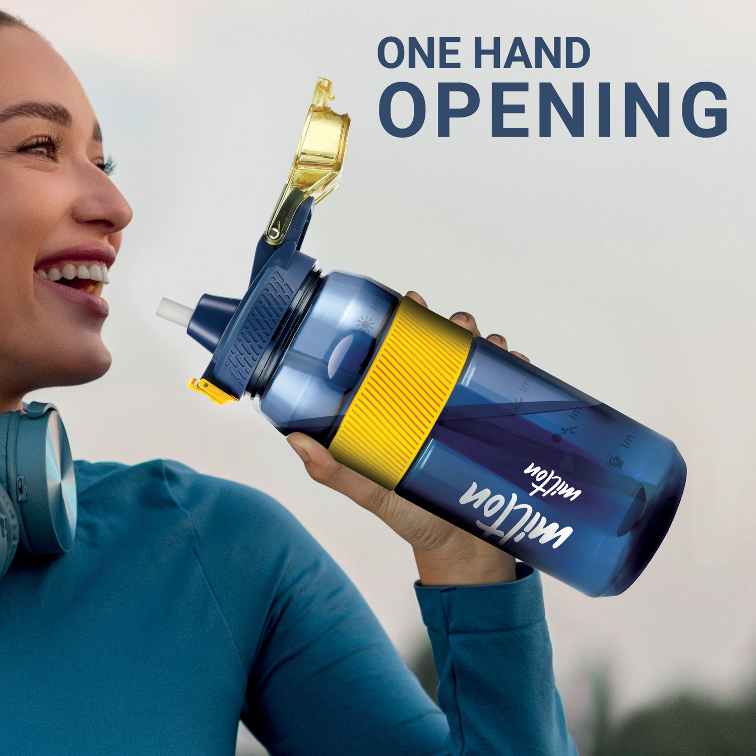 Image of MILTON Sports Sipper Large Water Bottle 1600 ml, One-Click Open Removable Straw Blue 1600 ml Plastic Bottle