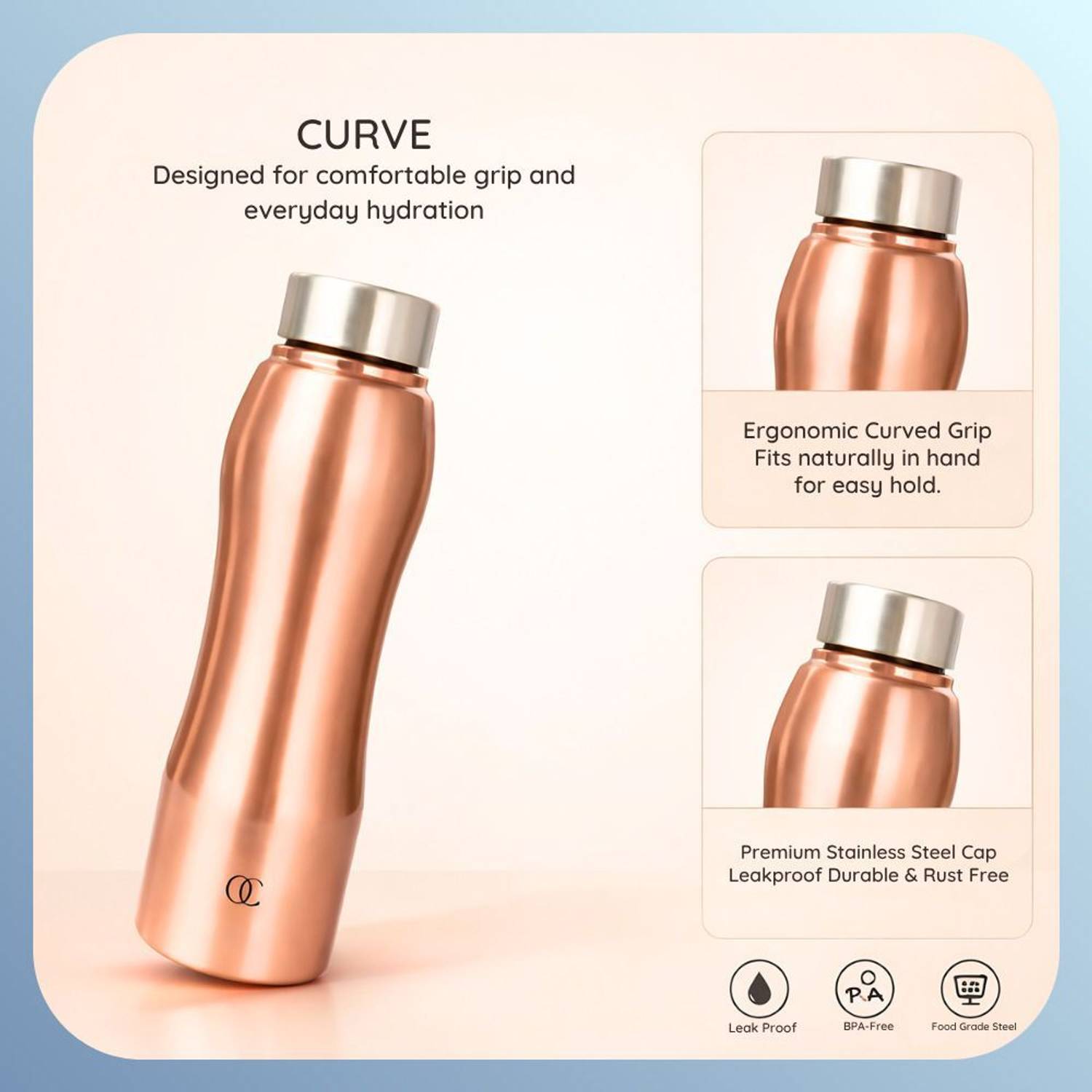 Omichef Stainless Steel Fridge Bottle Set of 6, 1000 ml Pack of 6 - Image 4