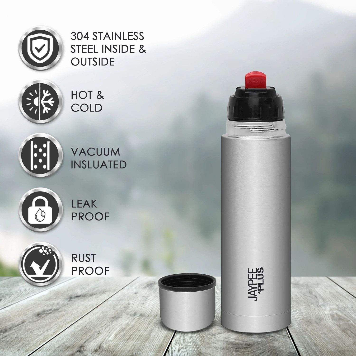 Image of Jaypee Plus Max Thermosteel Flip Lid Insulated Flask 24 Hours Hot and Cold Water Bottle 500 ml Steel Flask