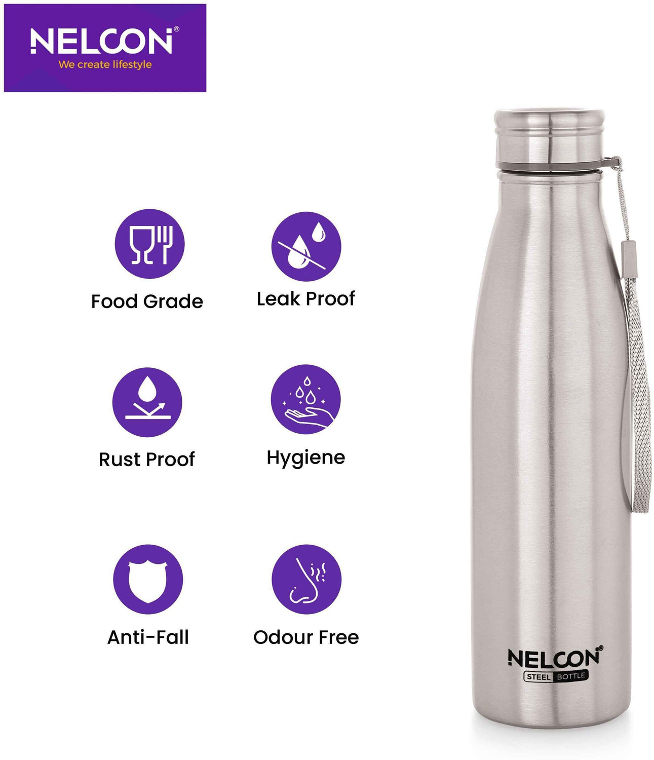 Image of Nelcon Pack of 2 Stainless Steel High Quality Water Bottle | Best for Kids | School | 750 ml Stainless Steel Bottle