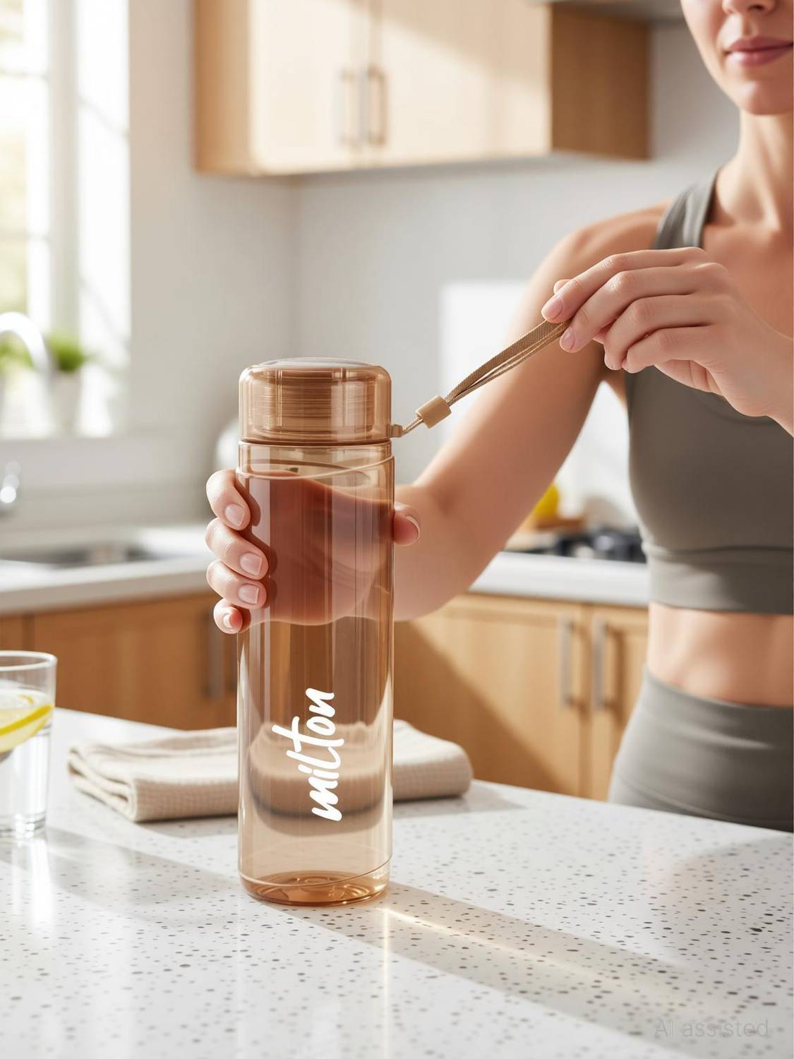 MILTON Hector 1000 Pet Water Bottle, Set of 2, 1 Litre Each, Brown 1000 ml Plastic Bottle