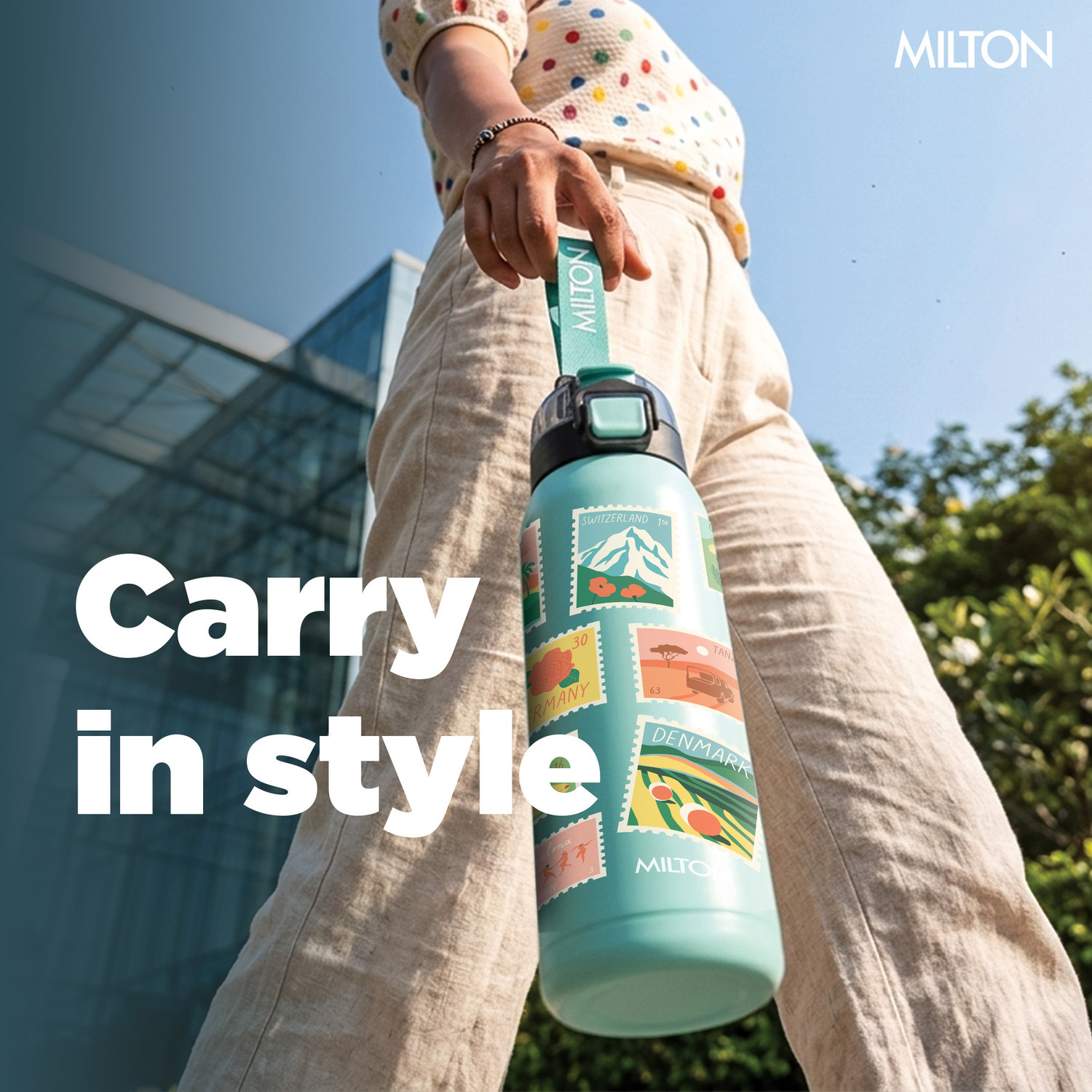 Image of MILTON Steel Edge 900 Vacuum Insulated Water Bottle 600 ml Hot & Cold Light Blue 600 ml Stainless Steel Bottle