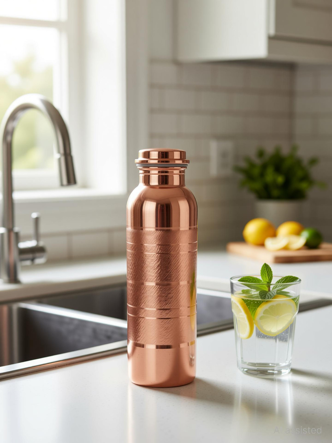 Image of Vish Copper Water Bottle - 34 Oz Extra Large - A Silver Touch Ayurvedic Pure Copper 1000 ml Copper Bottle