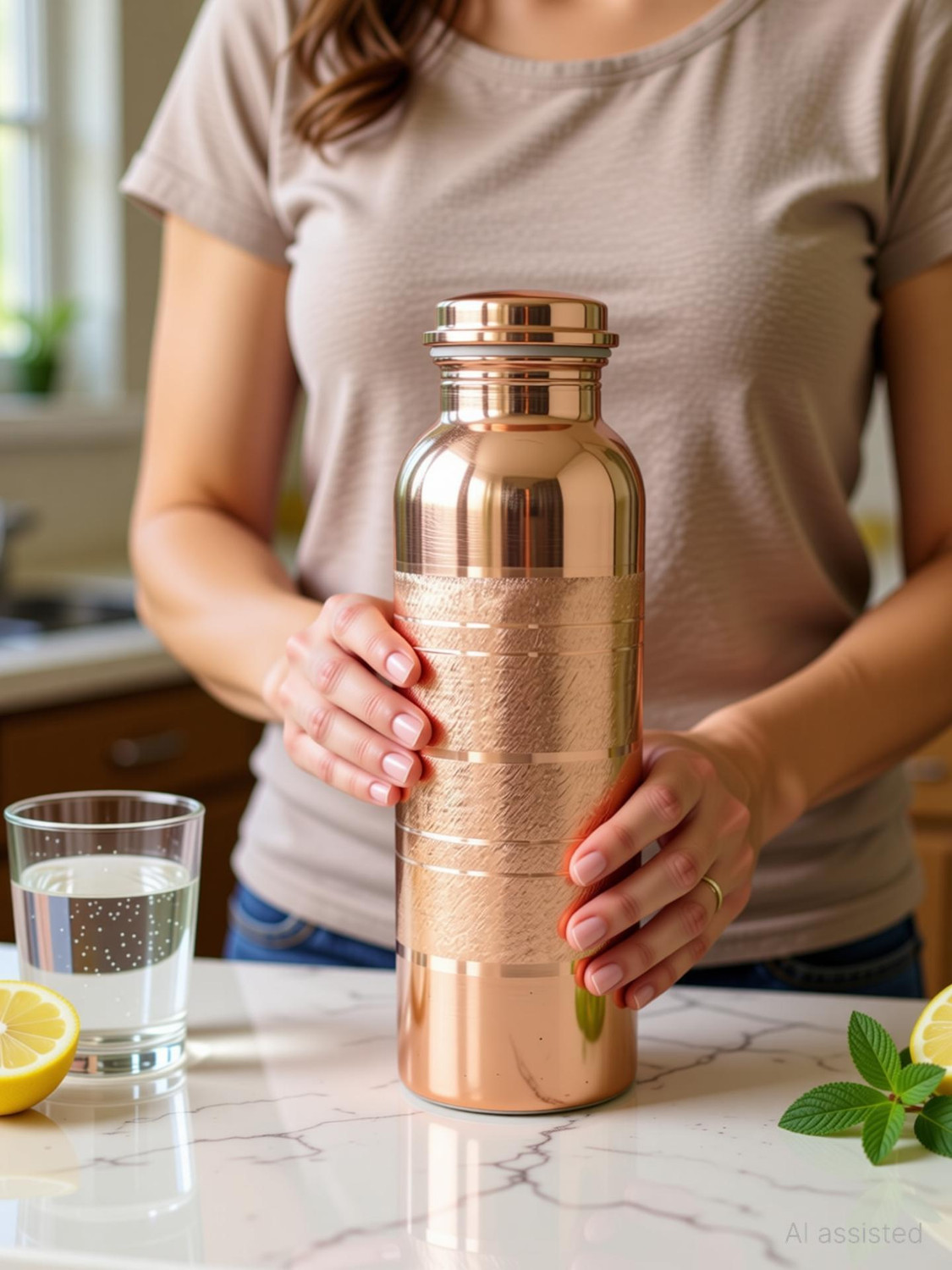 Image of Vish Copper Water Bottle - 34 Oz Extra Large - A Silver Touch Ayurvedic Pure Copper 1000 ml Copper Bottle