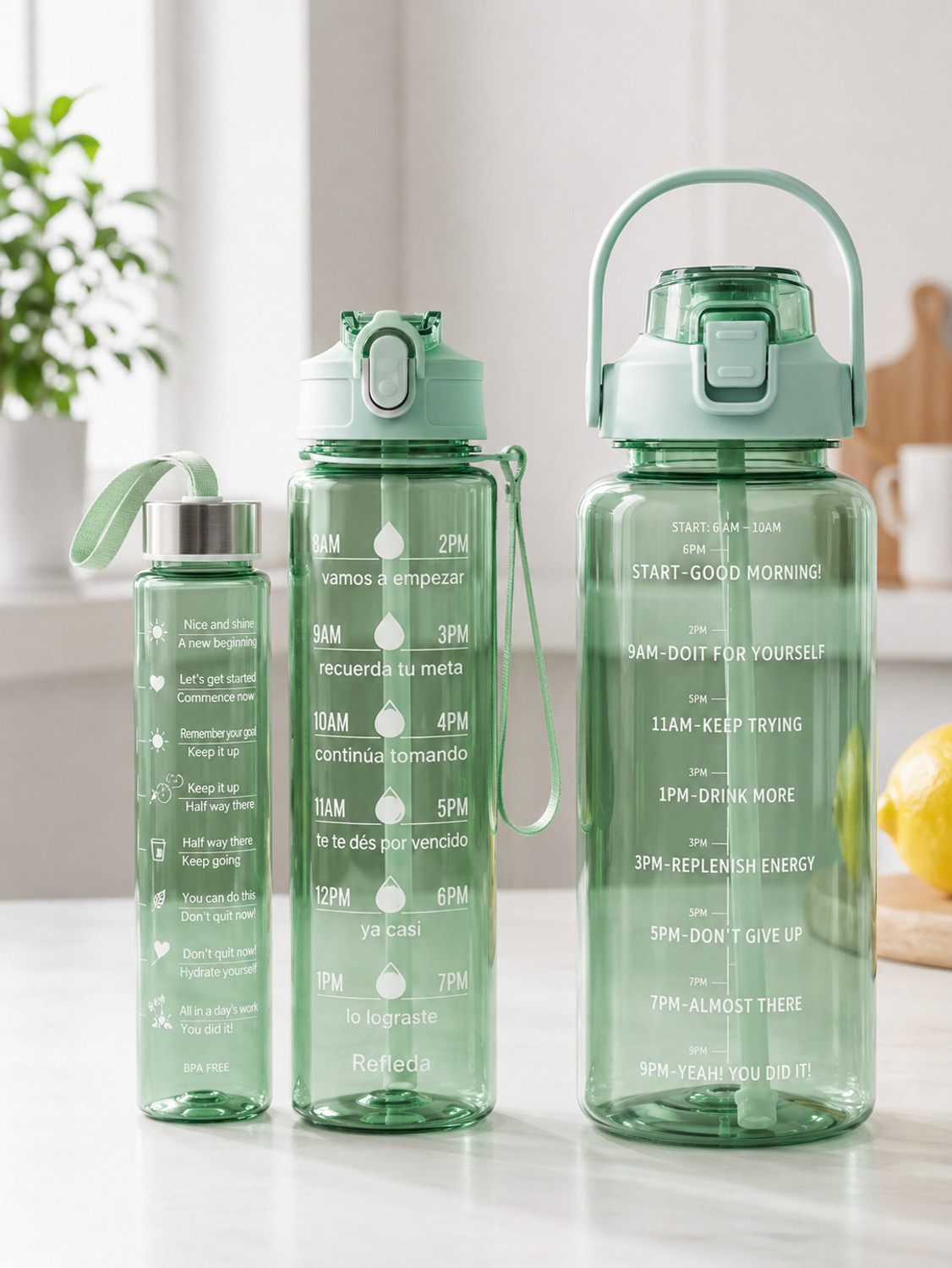 Image of Flipkart SmartBuy Premium Motivational Time Marker Water Bottle with Straw & Carry Handle. 2000 ml Plastic Bottle