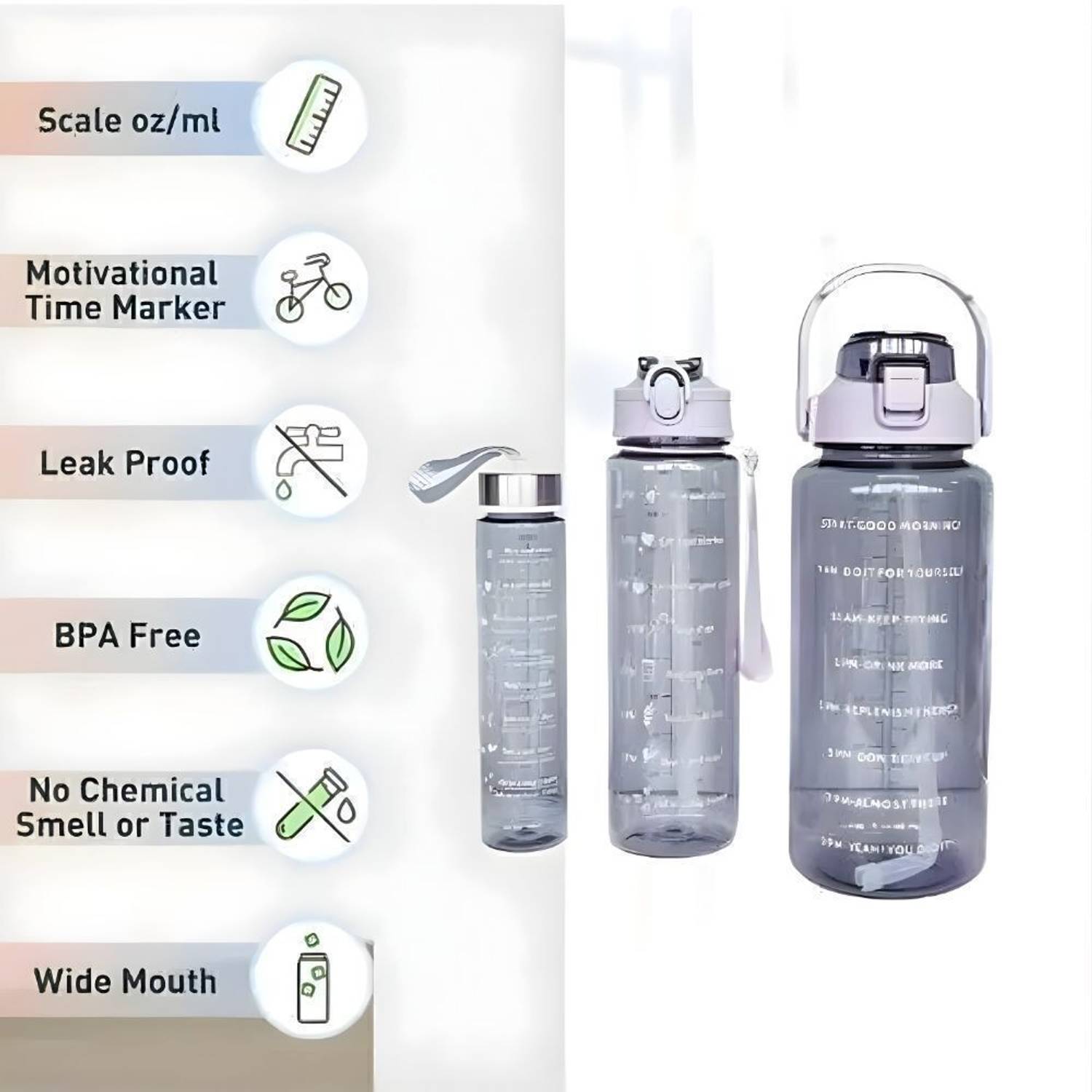 ThirstJoy 3-Pack Bottles 2000ML, 900ML, 300ML with Time Pack of 3 - Image 3