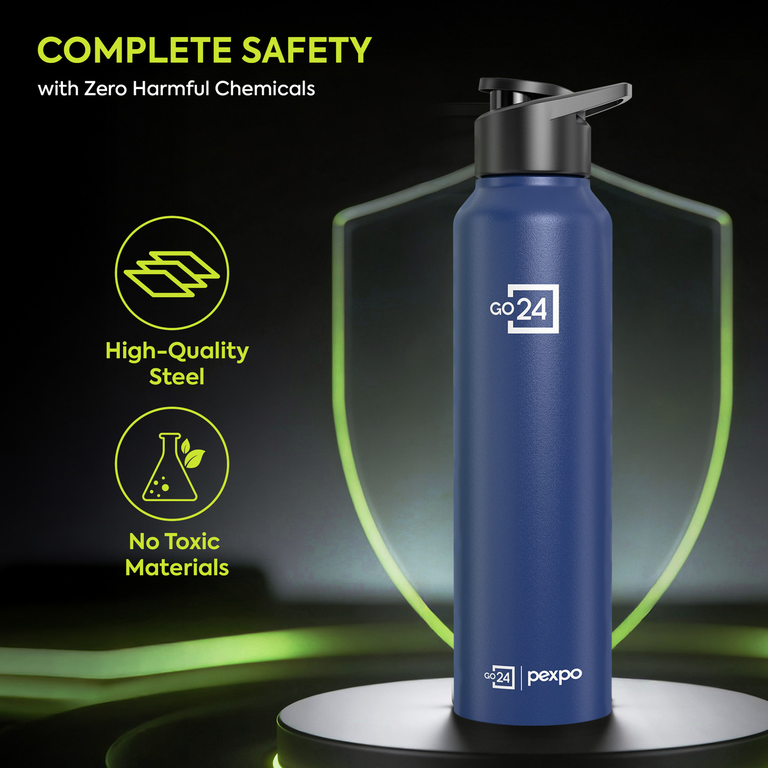 Image of Go24 Sports & Fridge Stainless Steel Bottle,Chromo-Xtreme With Steel & Sipper Cap 950 ml Steel Bottle (Pack of 1, Blue)