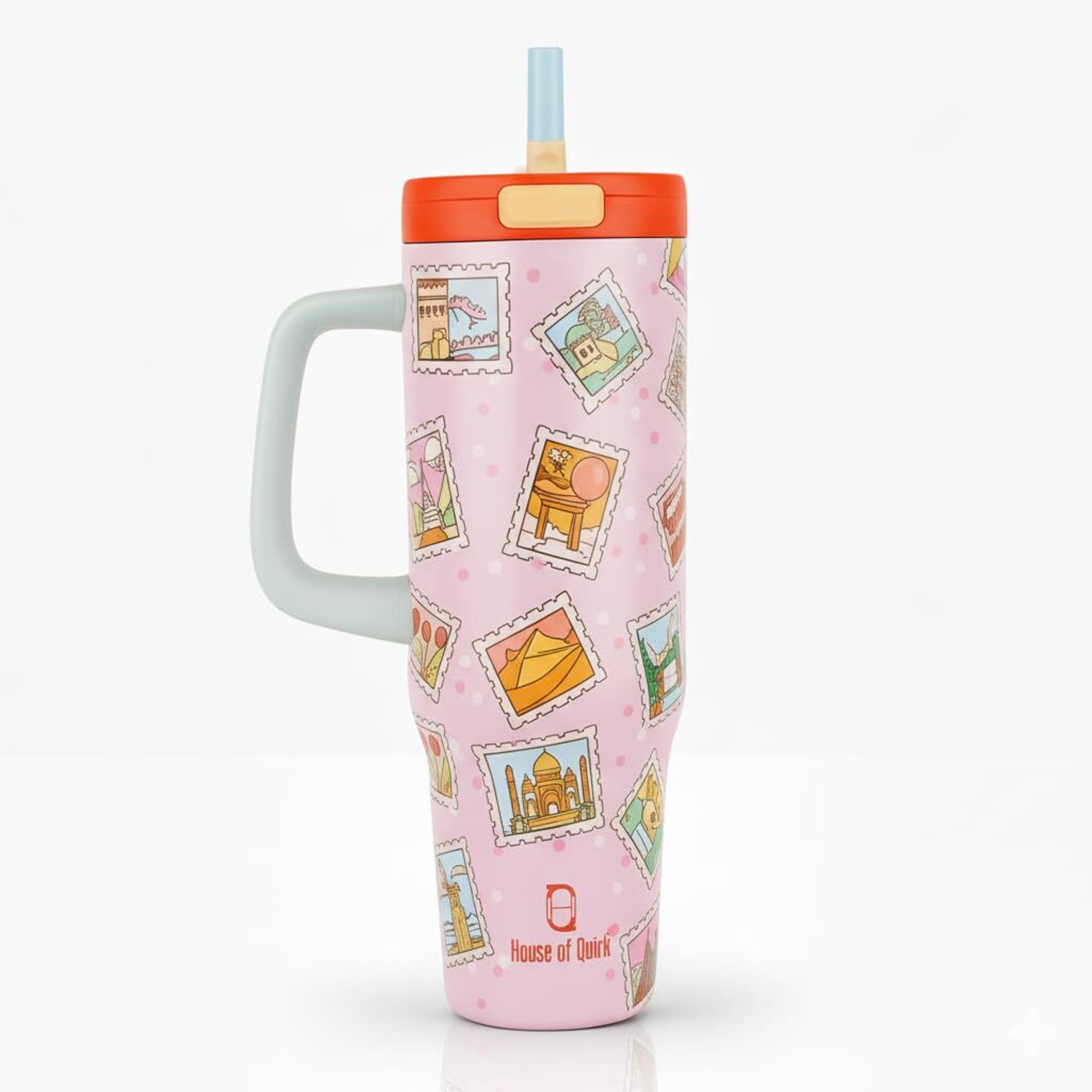 Image of HOUSE OF QUIRK 1200ML Stainless Steel Tumbler with Handle & Pop-Up Lid Stainless Steel Tumbler