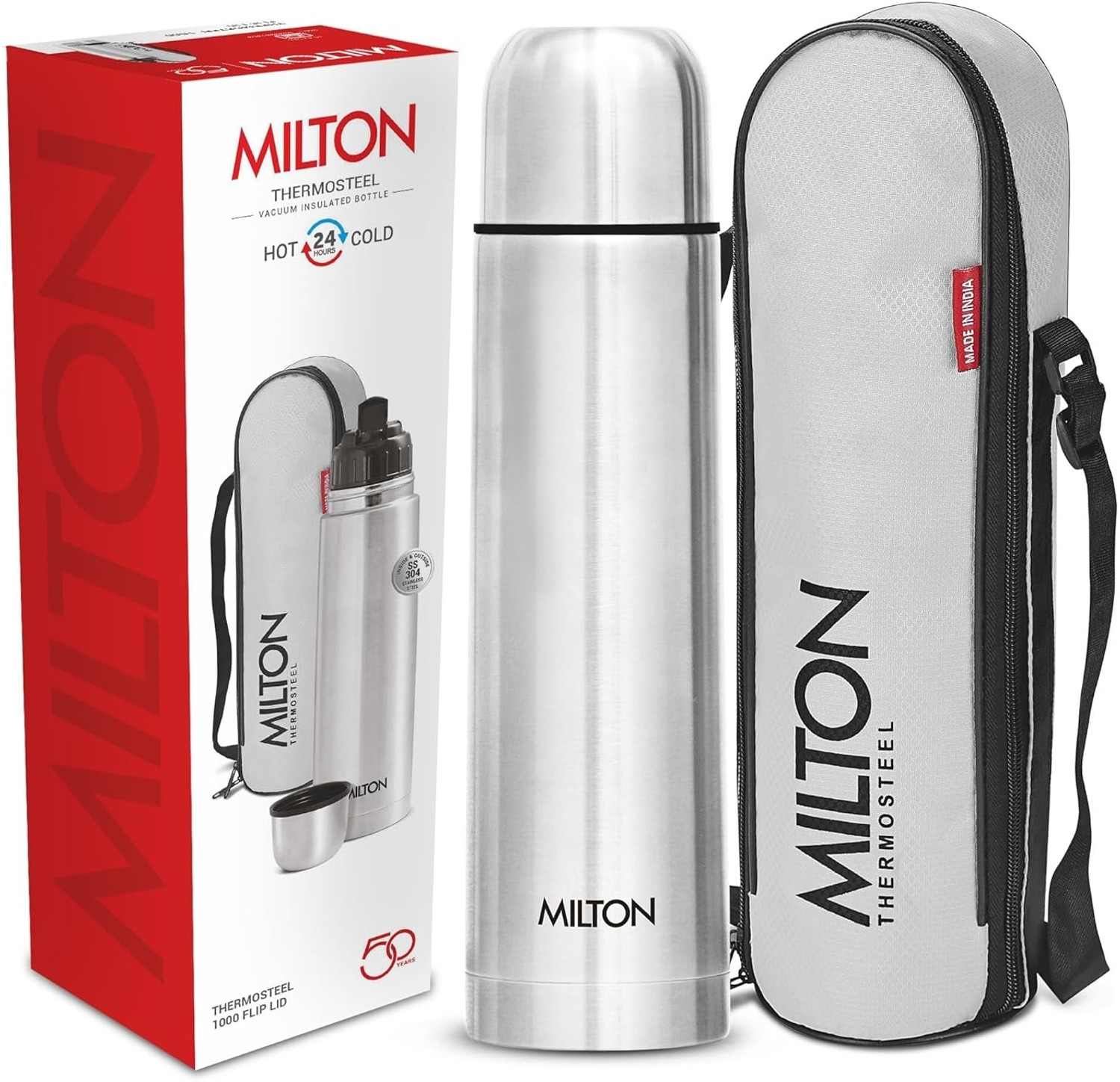 Image of MILTON Thermosteel Flip Lid Stainless Steel Vacuum Insulated Bottle 750 ml (Silver) 750 ml Stainless Steel Flask