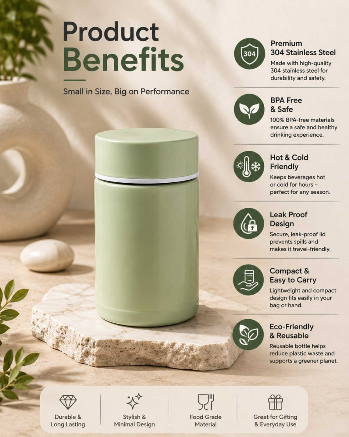 Image of SeaRegal Stainless steel thermos cup, small water cup, coffee cup, camping cup 260 ml Steel Bottle