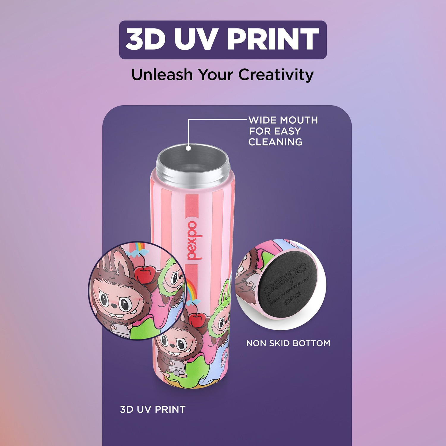 Image of pexpo ISI Certified Hot & Cold Vacuum Insulated UV Print Flask 500 ml Water Bottle