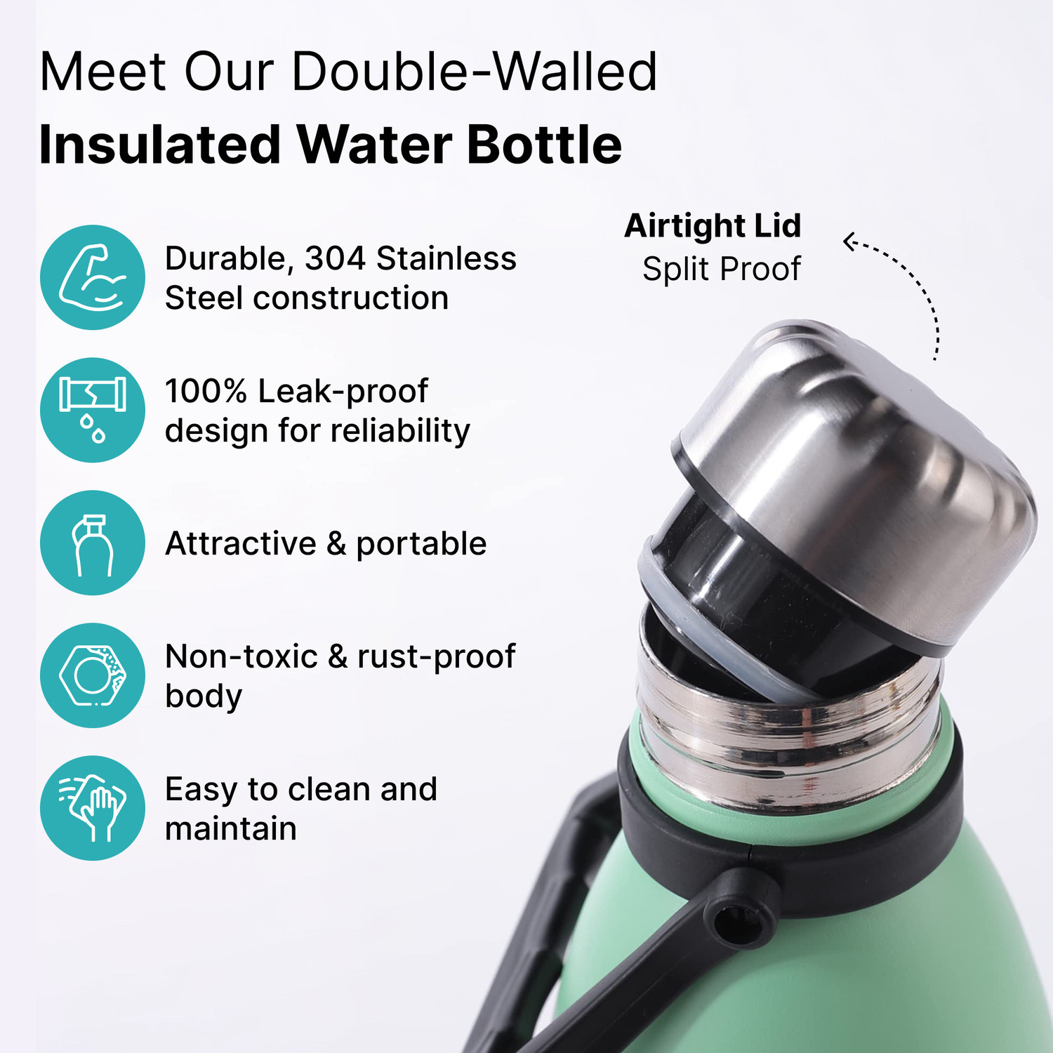 Image of The Better Home Insulated Water Bottles for Office, Camping, Travel 1900 ml Steel Bottle