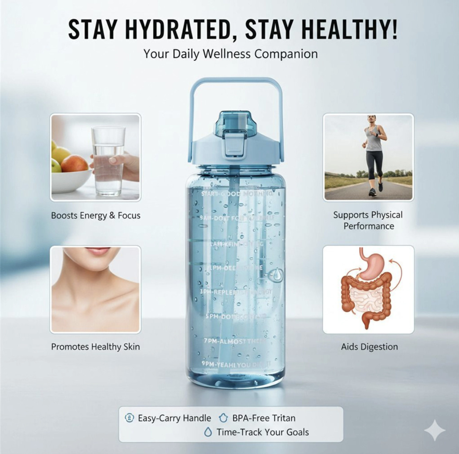 Image of DhaBrij Motivation Bottle | Time Tracker | Best For Offices, School, Gym & Home Uses 2000 ml Plastic Sipper