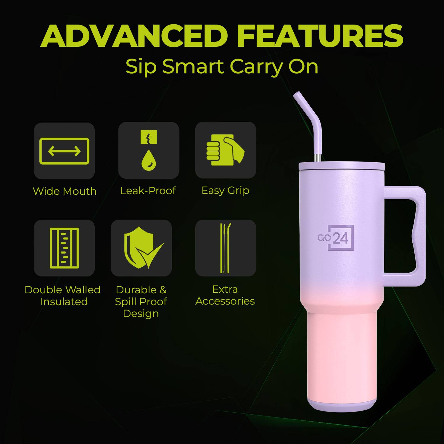 Go24 1200ml Insulated Stainless Steel Sipper Flask - Image 5