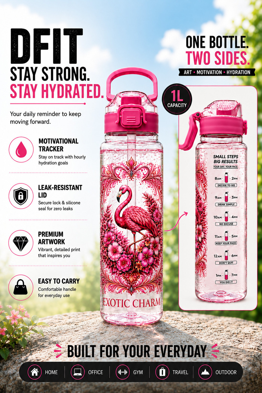 Image of DFit 1 Litre Motivational Water Bottle Premium Design Time Marker Gym School Travel | 1000 ml Plastic Bottle