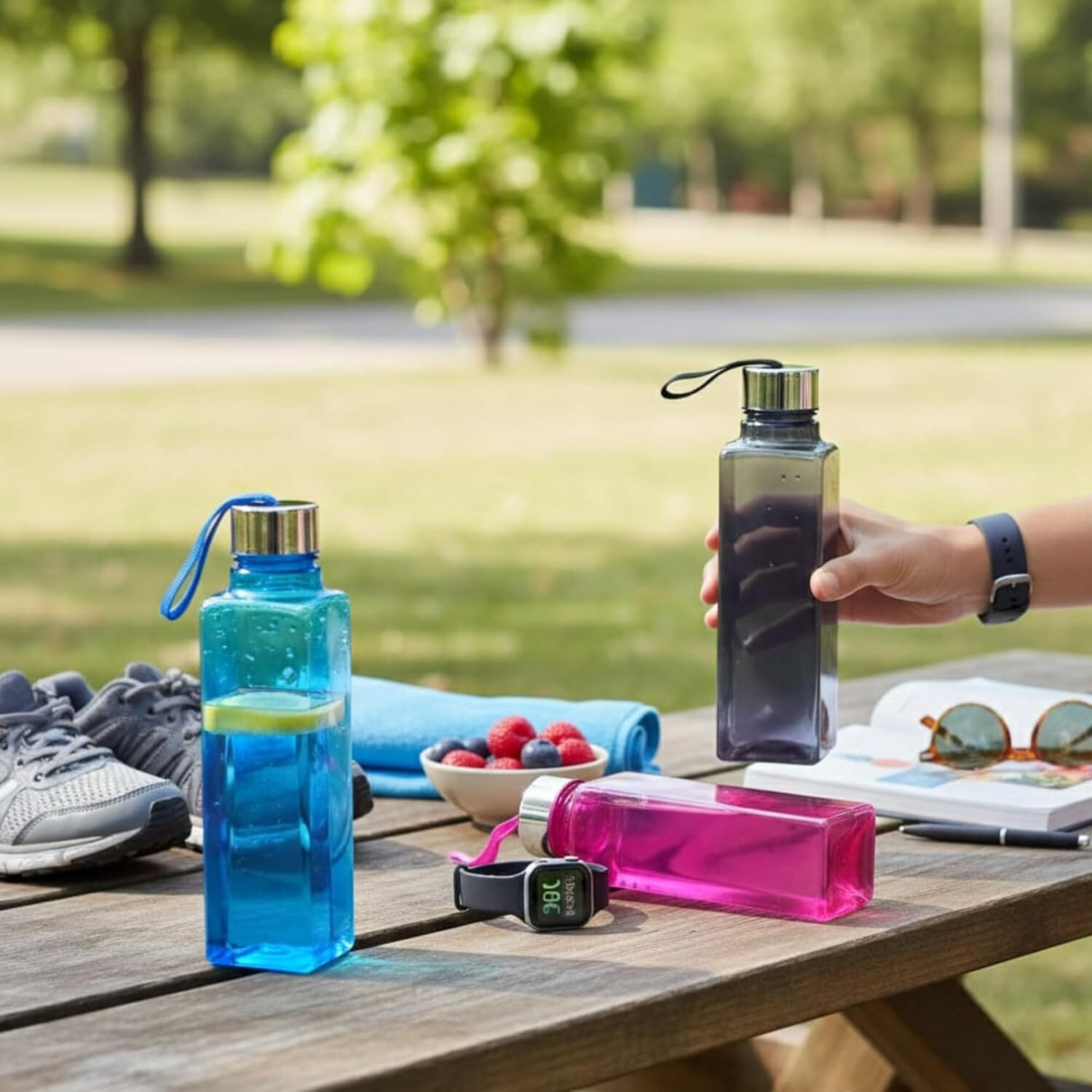 Image of 3D METRO SUPER STORE Square Shape Water Bottle for Fridge, Home, Office Gym School Boy, Unbreakable 1000 ml PET Bottle