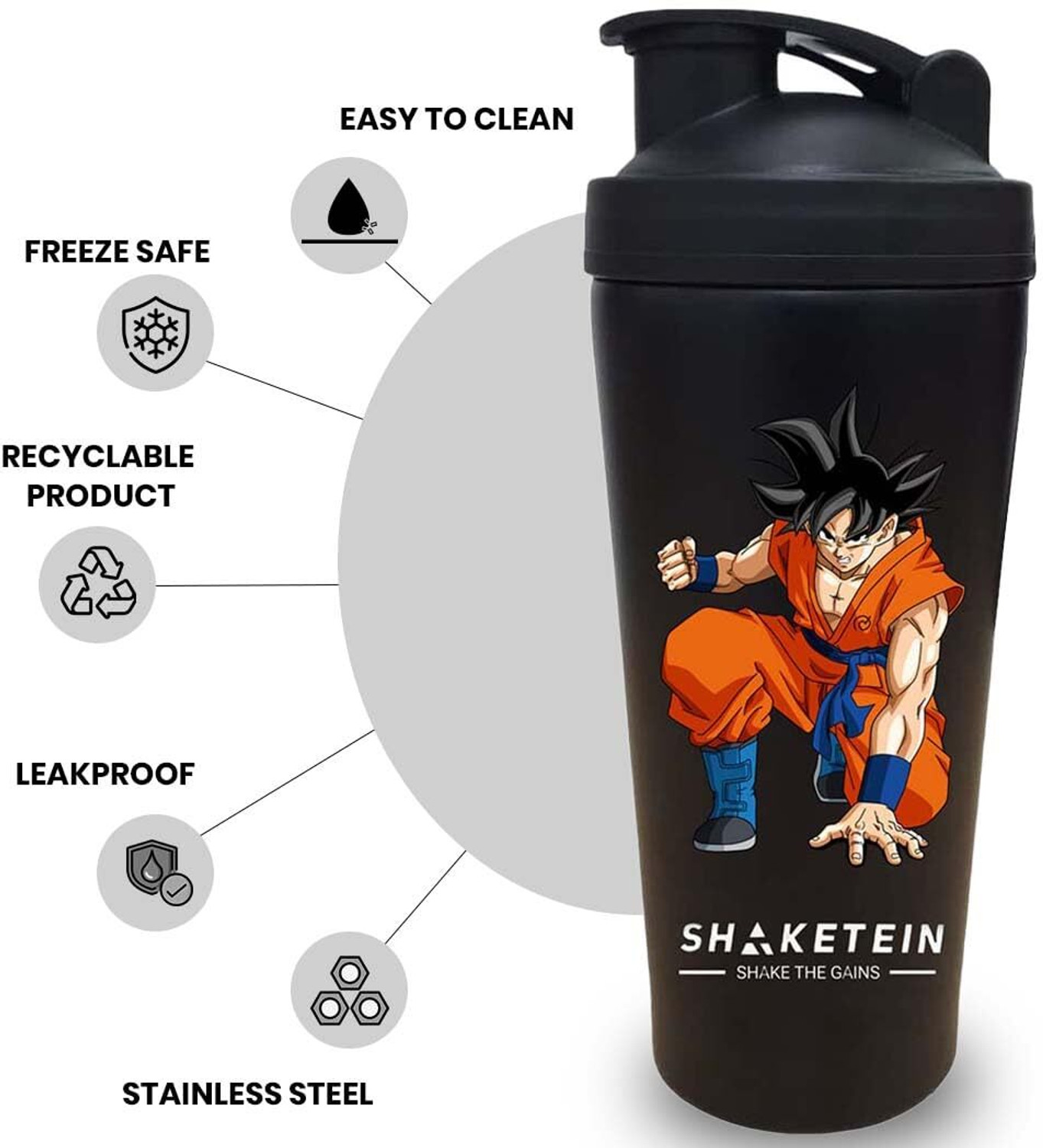 Image of shaketein Stainless Steel Shaker Bottle For Gym (Black)- 100% Leak proof, 850 ML 850 ml Steel Shaker