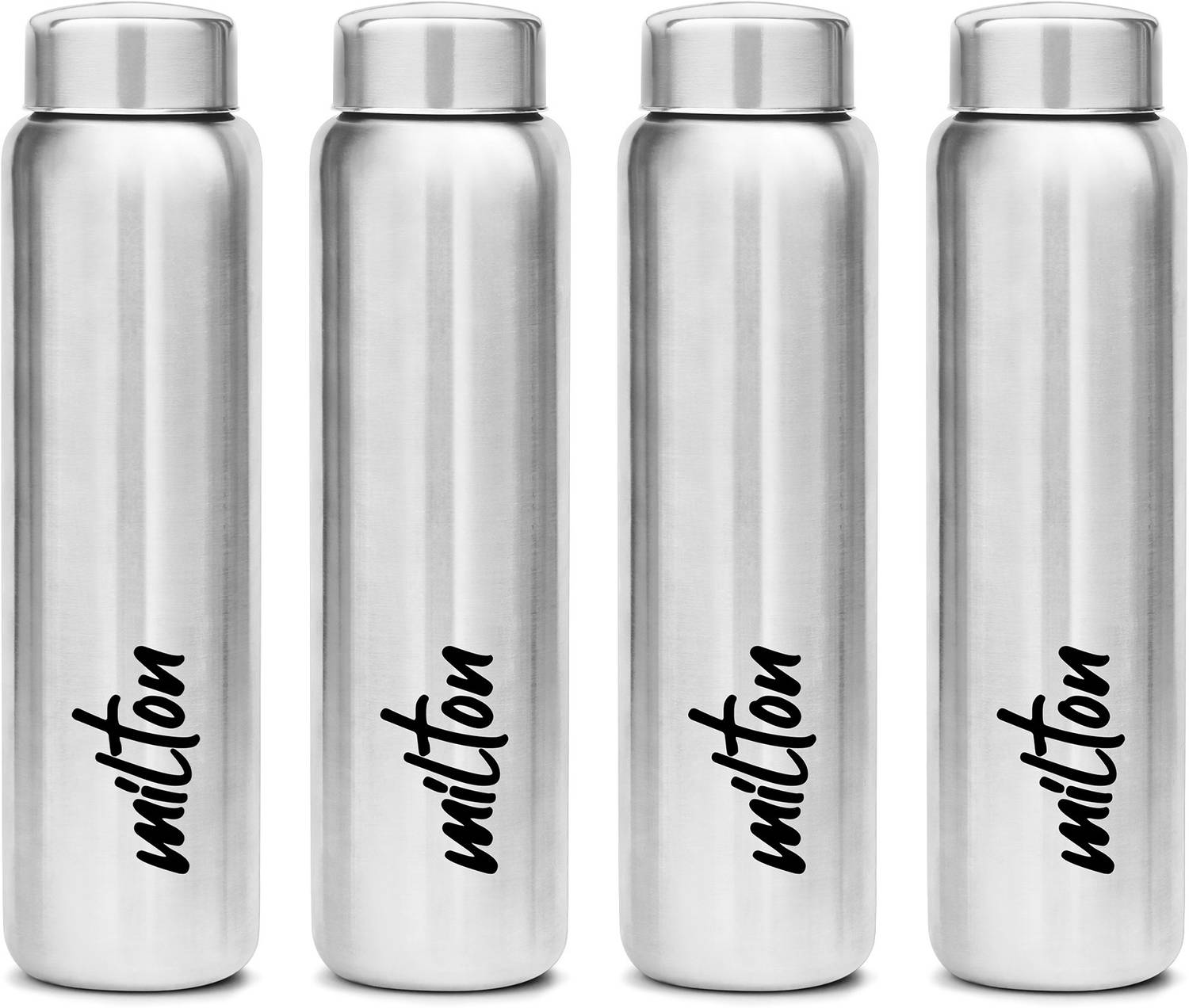 MILTON Aqua 1000 Stainless Steel Water Bottle, Set of 4, 950 ml Each, Silver 950 ml Stainless Steel Bottle
