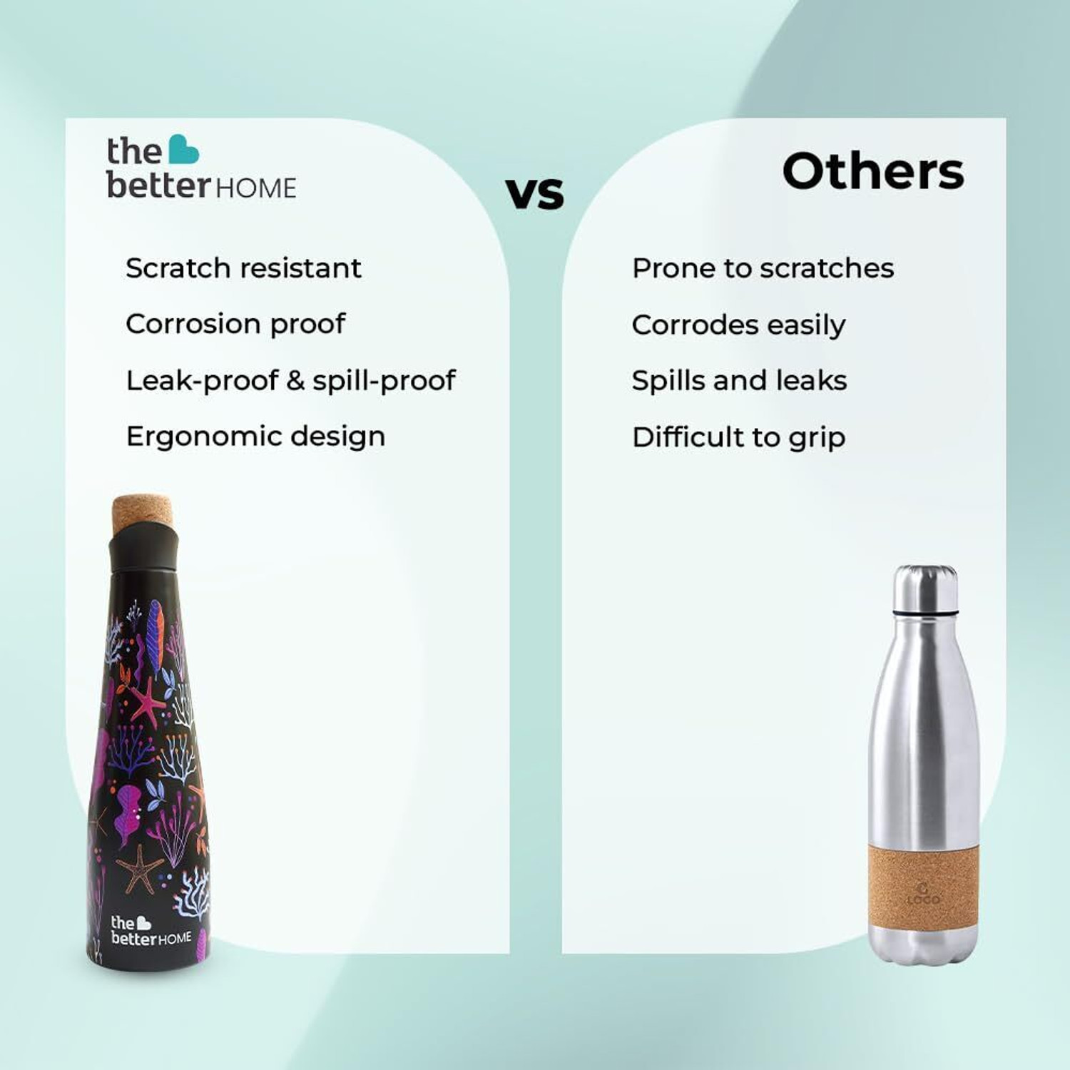 Image of The Better Home Insulated Water Bottle for Kids Office:18Hr Hot,Cork Cap,Double Wall Insulation 500 ml Steel Bottle