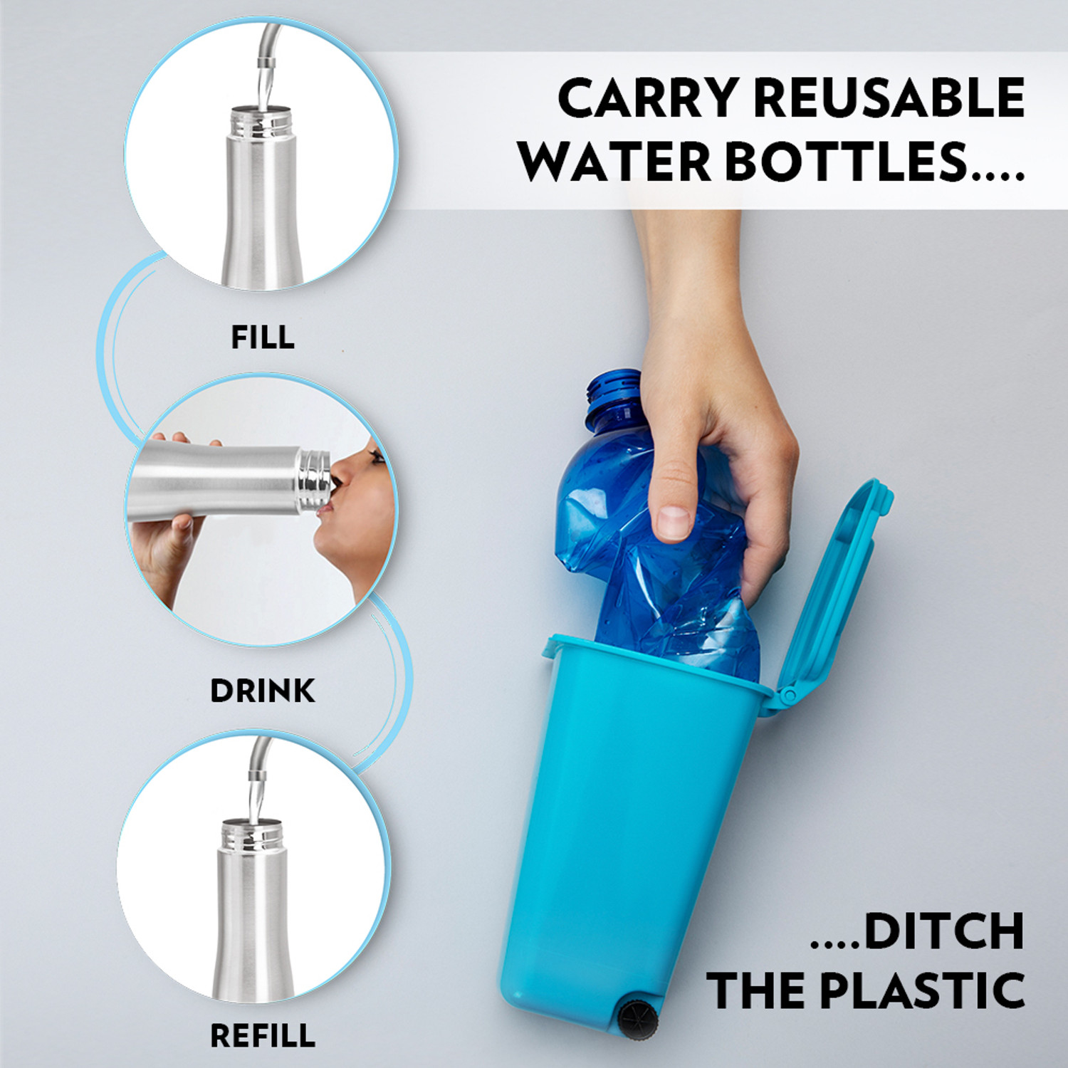 Image of BOROSIL Swan Single Wall Water Bottle, ISI Certified, Made in India 1000 ml Stainless Steel Bottle