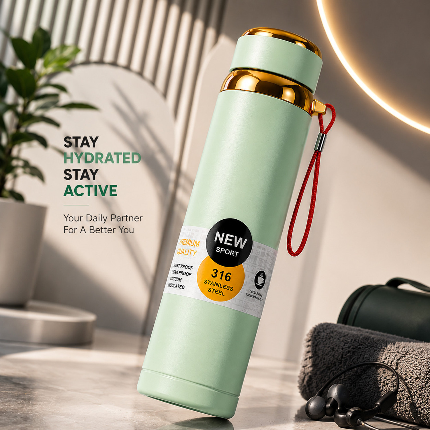 Image of oneexport 316 Stainless Steel Vacuum Insulated Water Bottle Hot & Cold Leak Proof Flask 1000 ml Steel Bottle