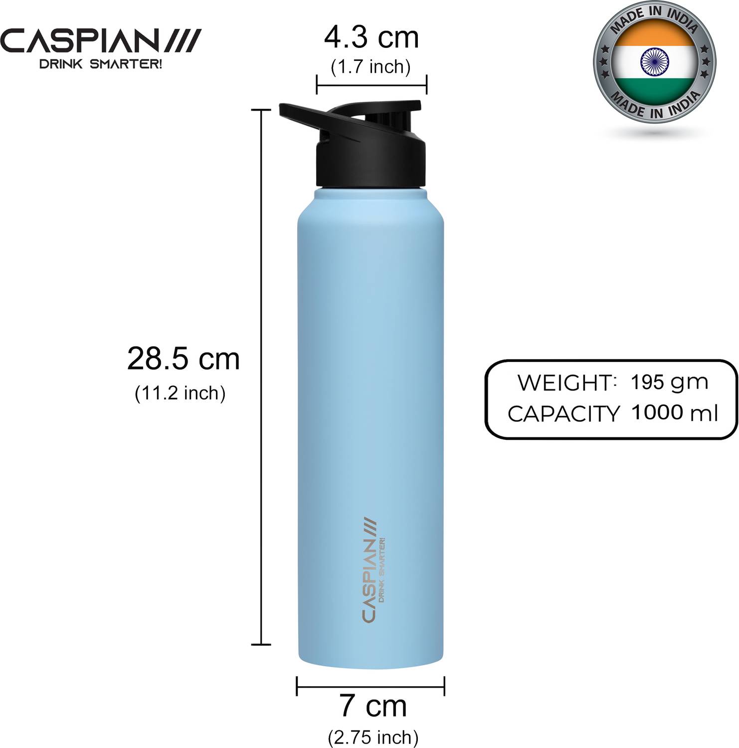CASPIAN Stainless Steel Water Bottle 1000 ml - Image 2