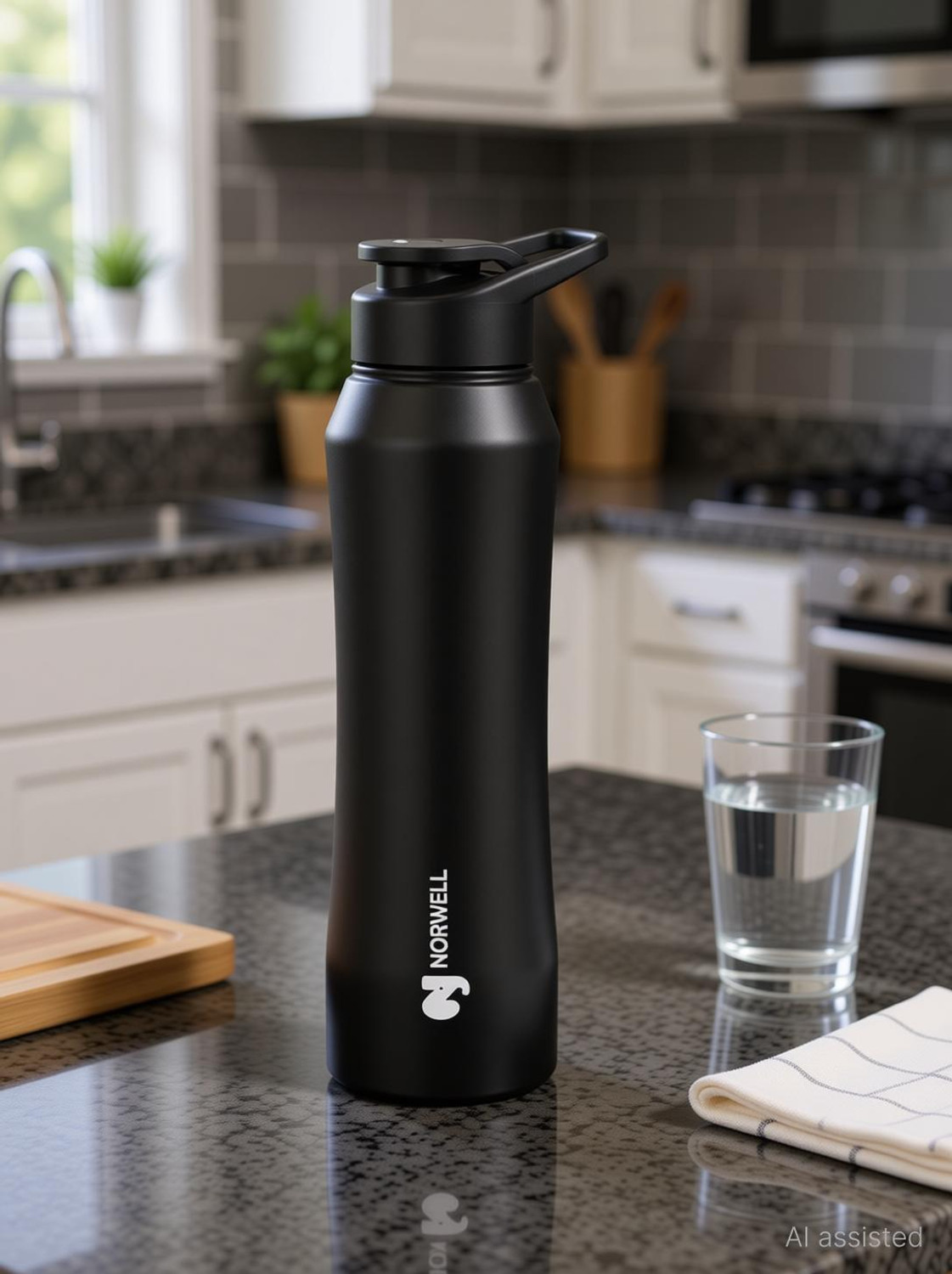 Image of NORWELL Curvy Black, Stylish Leakproof 1000 ml Steel Bottle