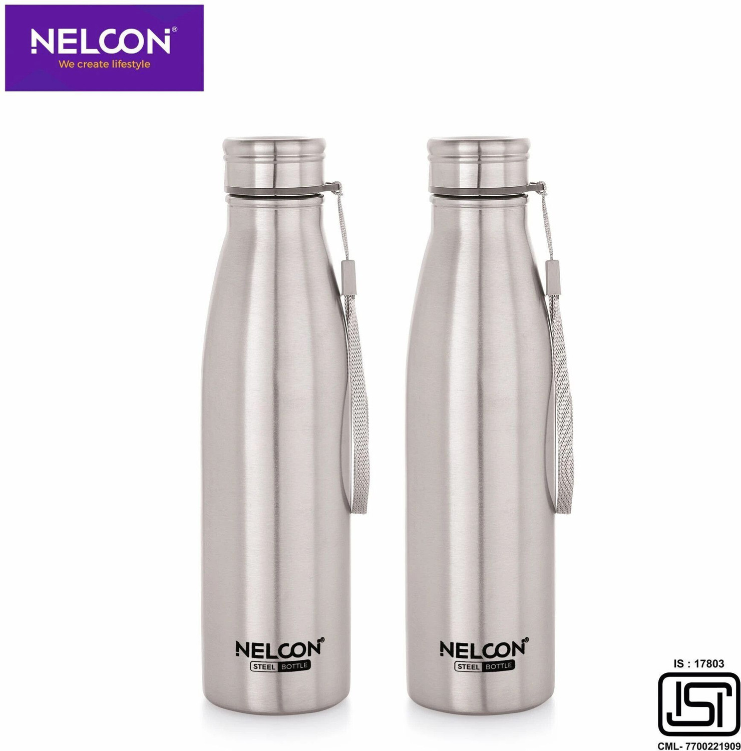 Image of Nelcon Pack of 2 Stainless Steel High Quality Water Bottle | Best for Kids | School | 750 ml Stainless Steel Bottle