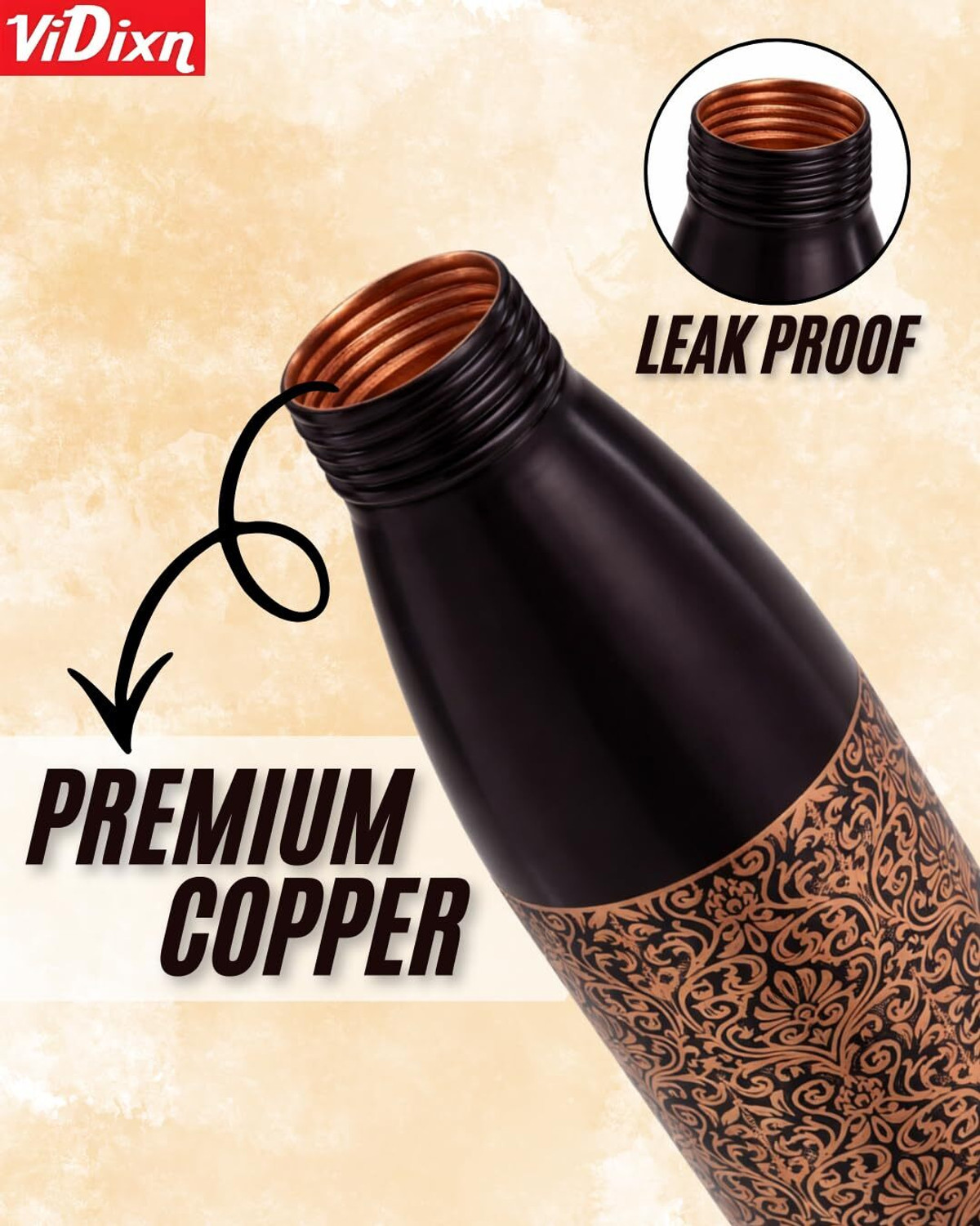 Image of viDixn 100% Pure Copper Water Bottle Leak-Proof Copper Bottle for Drinking Water 950 ml Copper Bottle