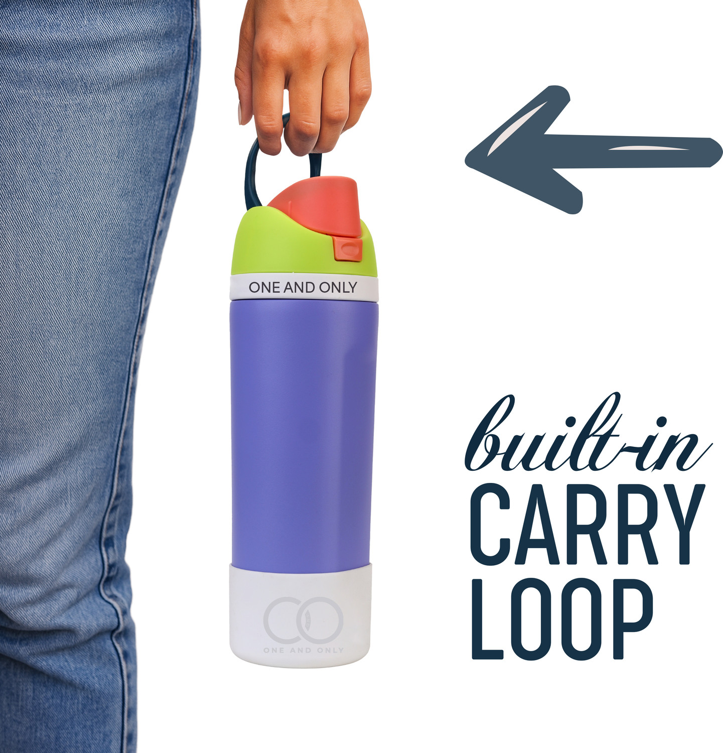 Image of ONE AND ONLY Insulated Steel Water Bottle 550ml with Straw, Leak Proof Wide Mouth Sipper Grip 550 ml Stainless Steel Bottle