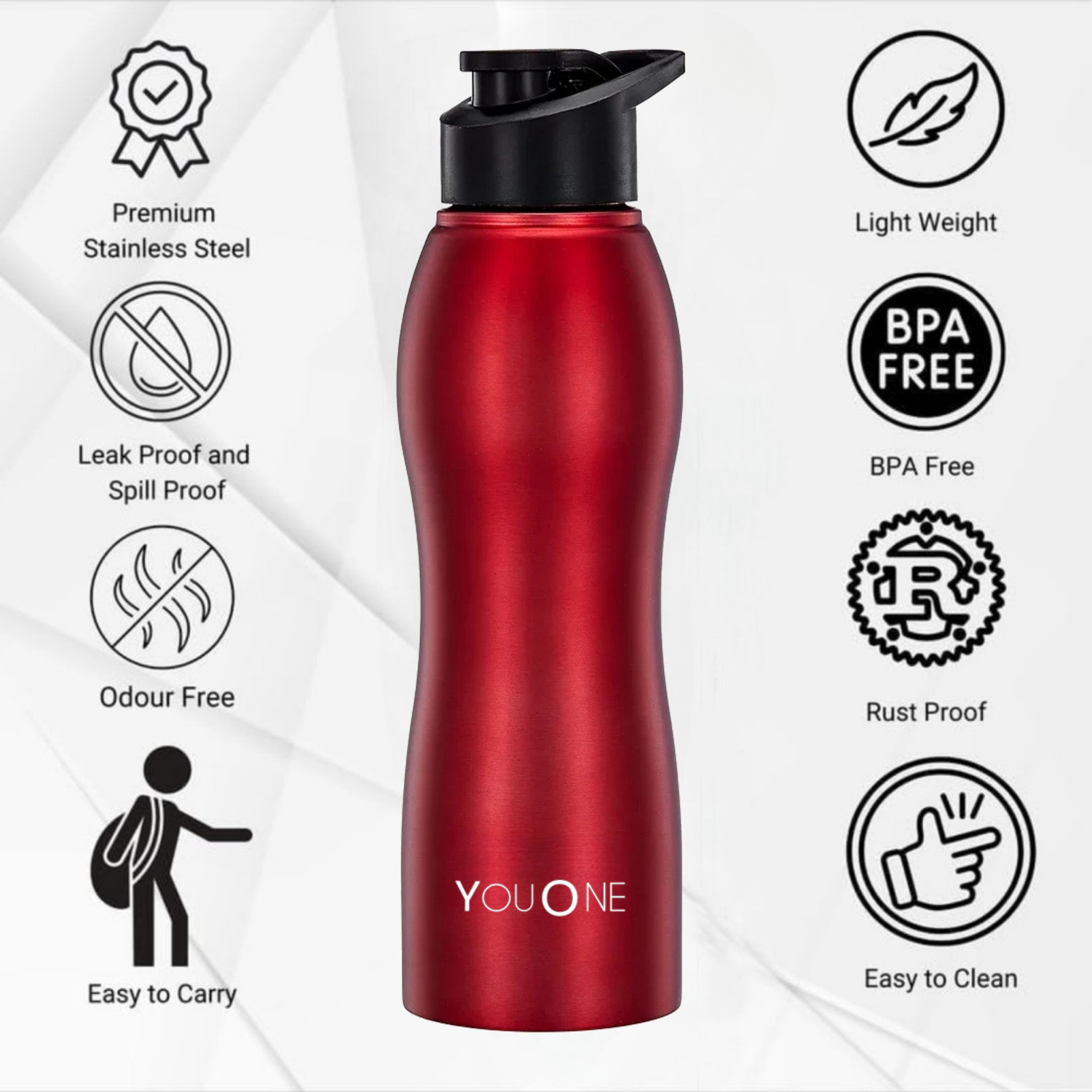 Image of Youone Stainless Stee Sports /Fridge Water Bottle for Office, Gym /Workout, School,Yoga 1000 ml Steel Bottle