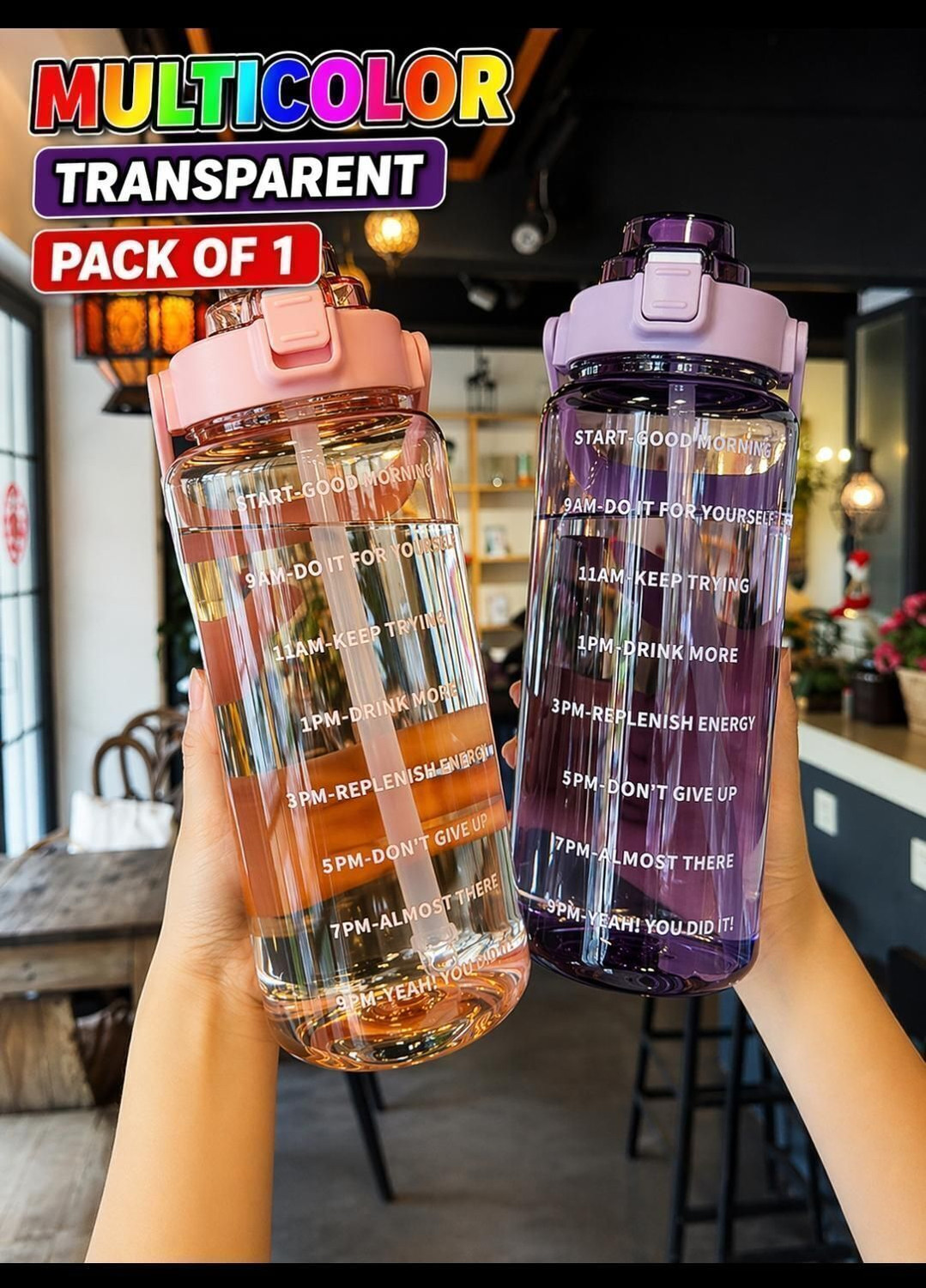 Image of VSELL 2 litre motivational water bottle with straw, water bottles for Gym,Outdoor,home 2000 ml Plastic, Silicone Bottle