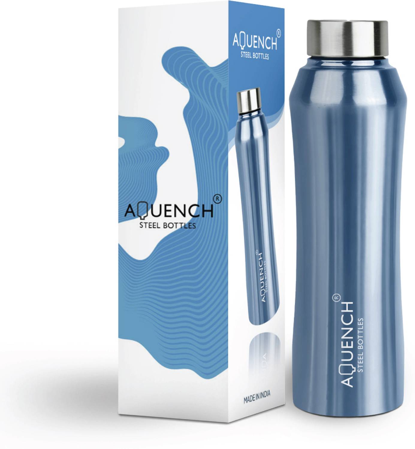 AQUENCH RUSH 1L Stainless Steel Metallic Blue Coloured Water Bottles 1000 ml Steel Bottle