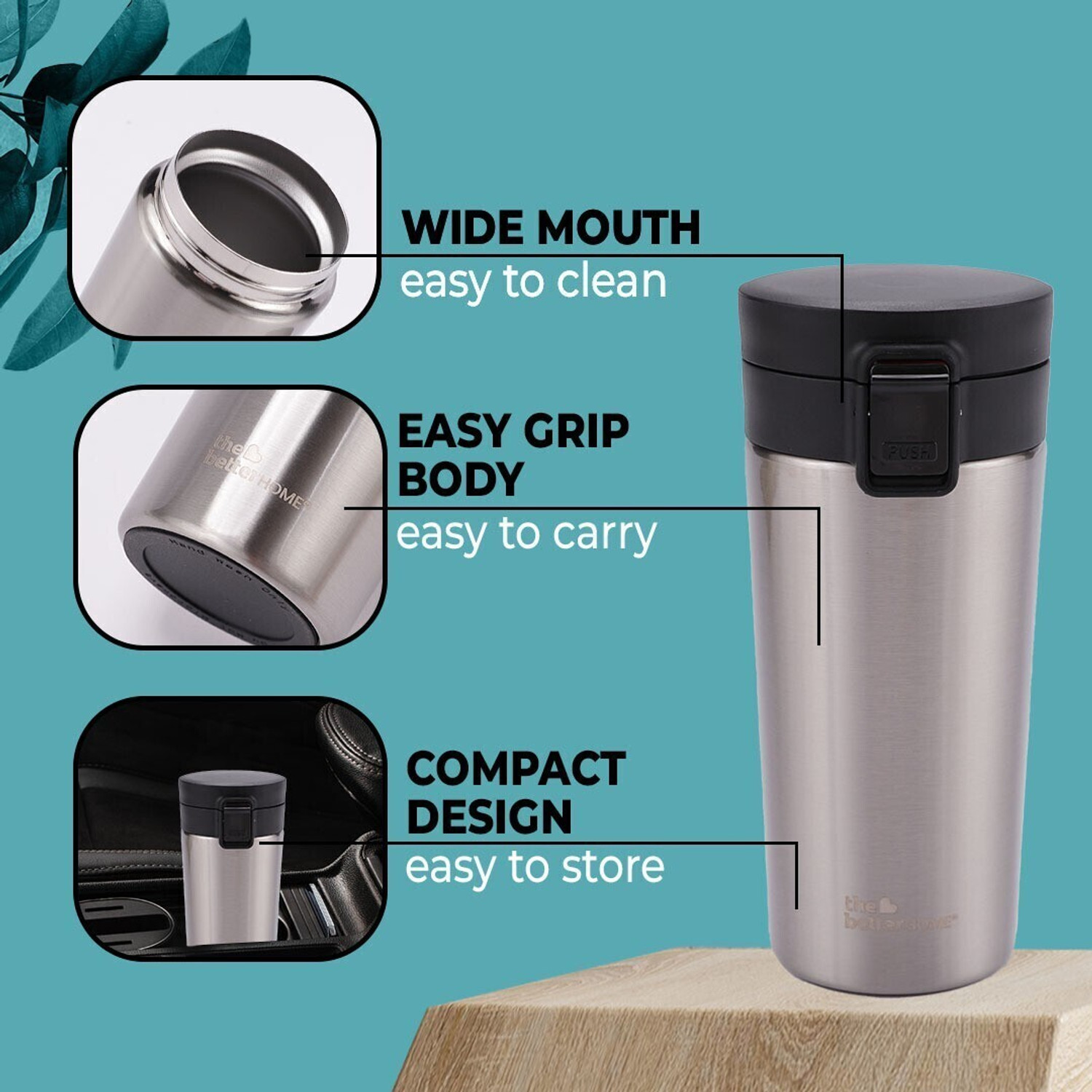 Image of The Better Home Vacuum Insulated Coffee Mug with Lid (380ml) |Easy to Carry Coffee Travel Mug 380 ml Steel Flask