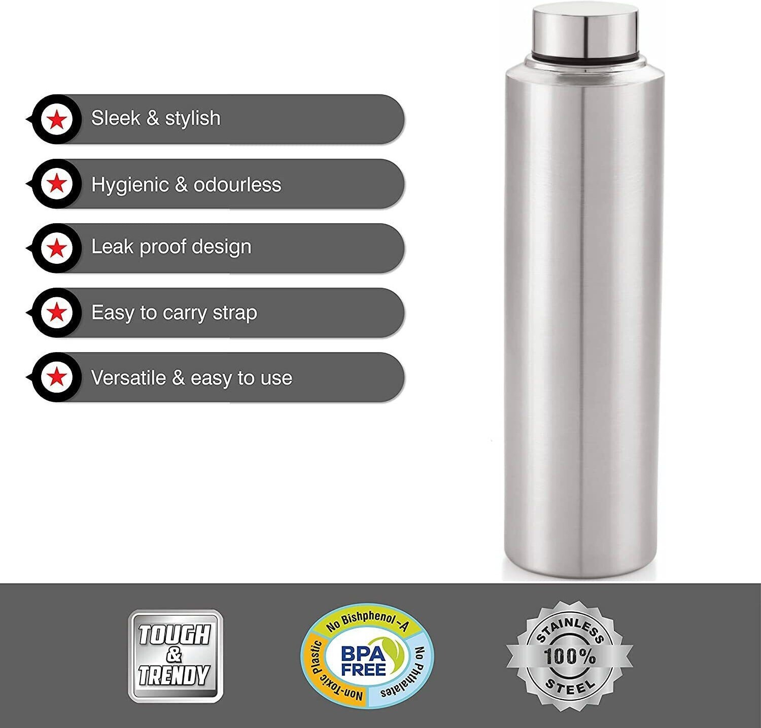 Image of SAMEEP Stainless Steel Fridge Water Bottle For Home Office Gym School Collage (1000 ML) 1000 ml Steel Bottle