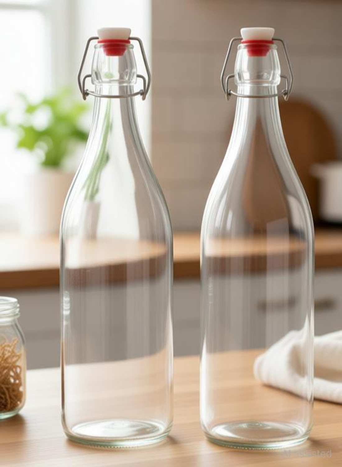 Image of AAnami Swing Top Clear Glass Bottles Cap Bottles With Stoppers,Flip Top Glass Bottles 1000 ml Glass Bottle