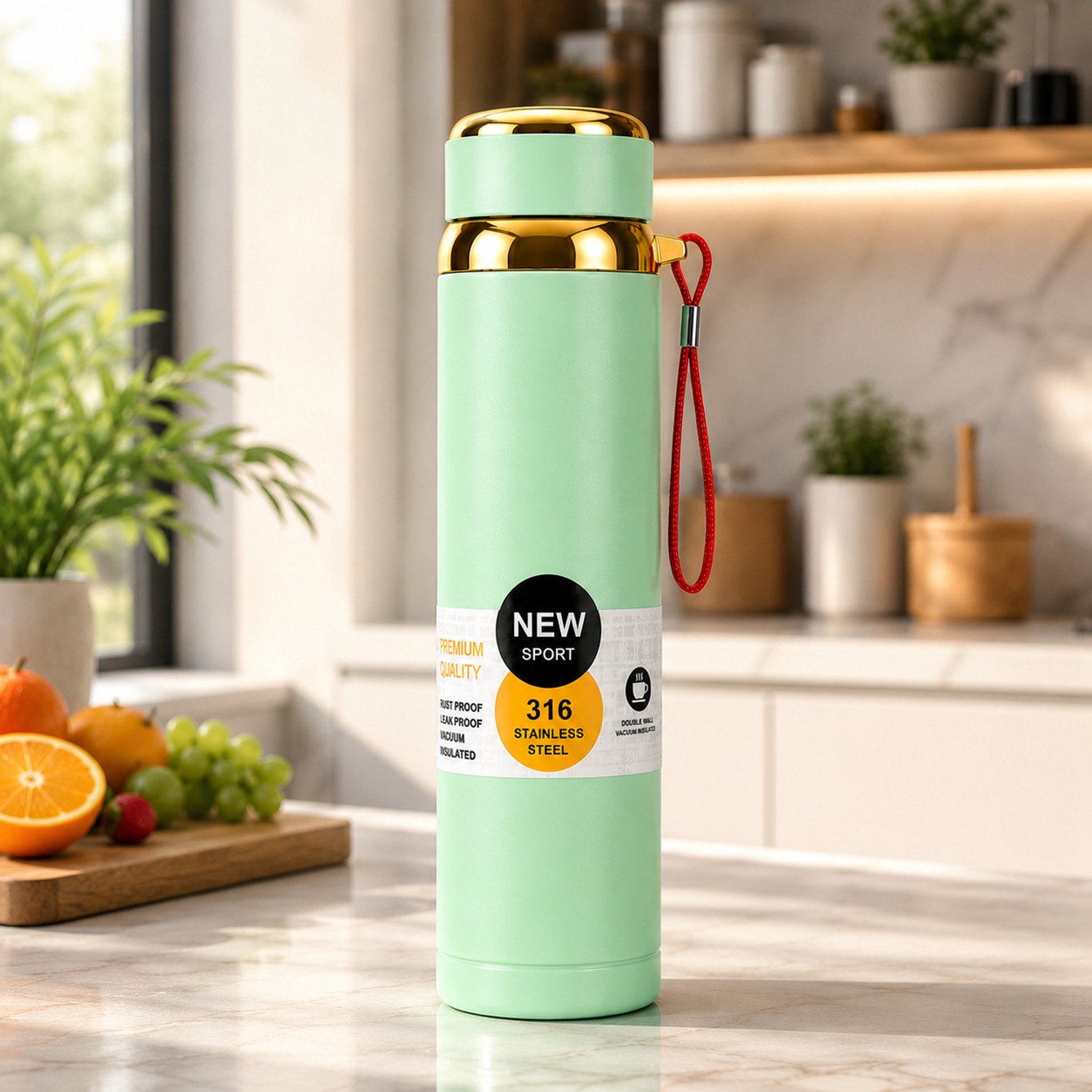 Image of oneexport 316 Stainless Steel Vacuum Insulated Water Bottle Hot & Cold Leak Proof Flask 1000 ml Steel Bottle