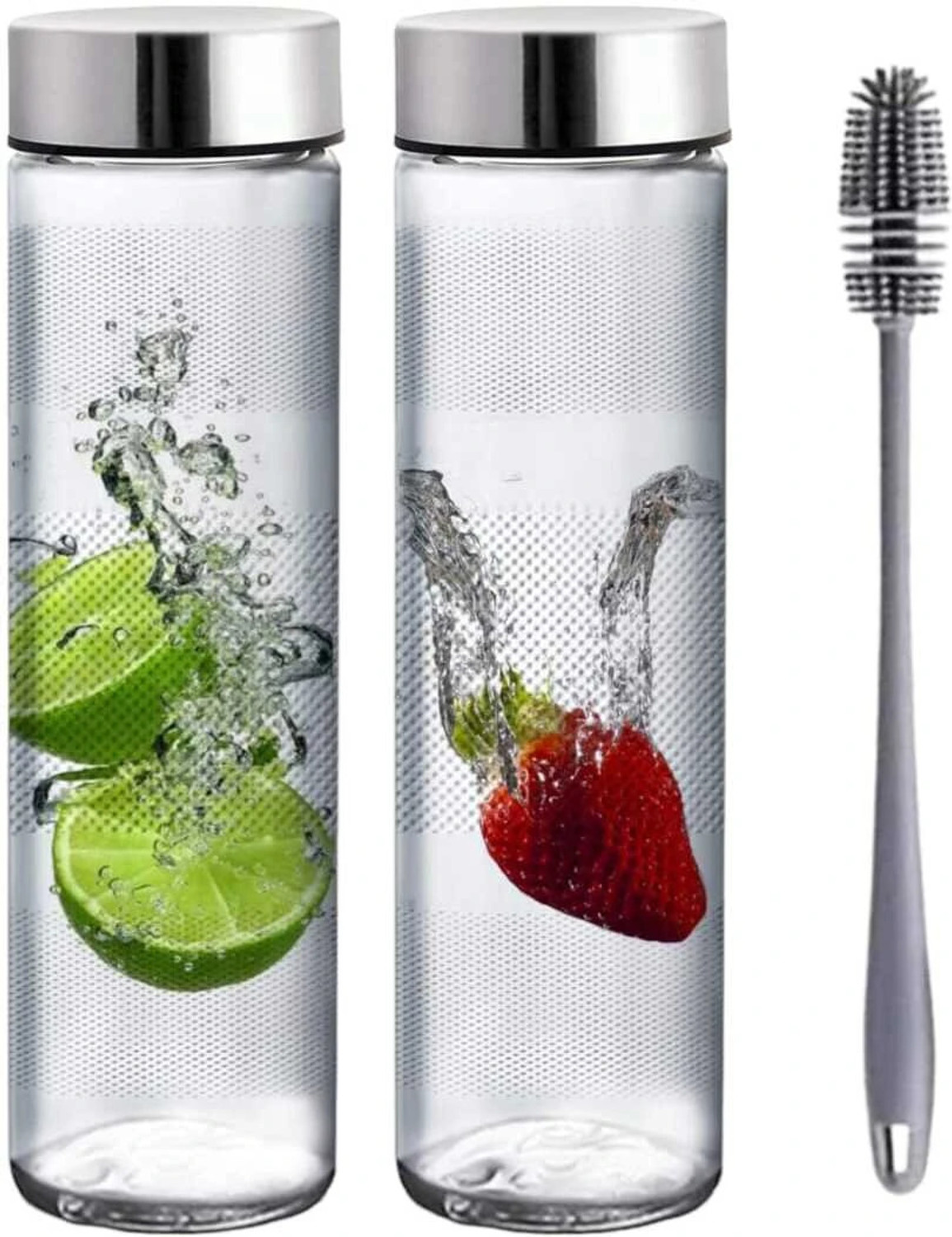 Image of SATANI Glass Airtight Water Bottle with Leak-Proof Black lid-Smoothie, with large Brush 1000 ml Glass Bottle