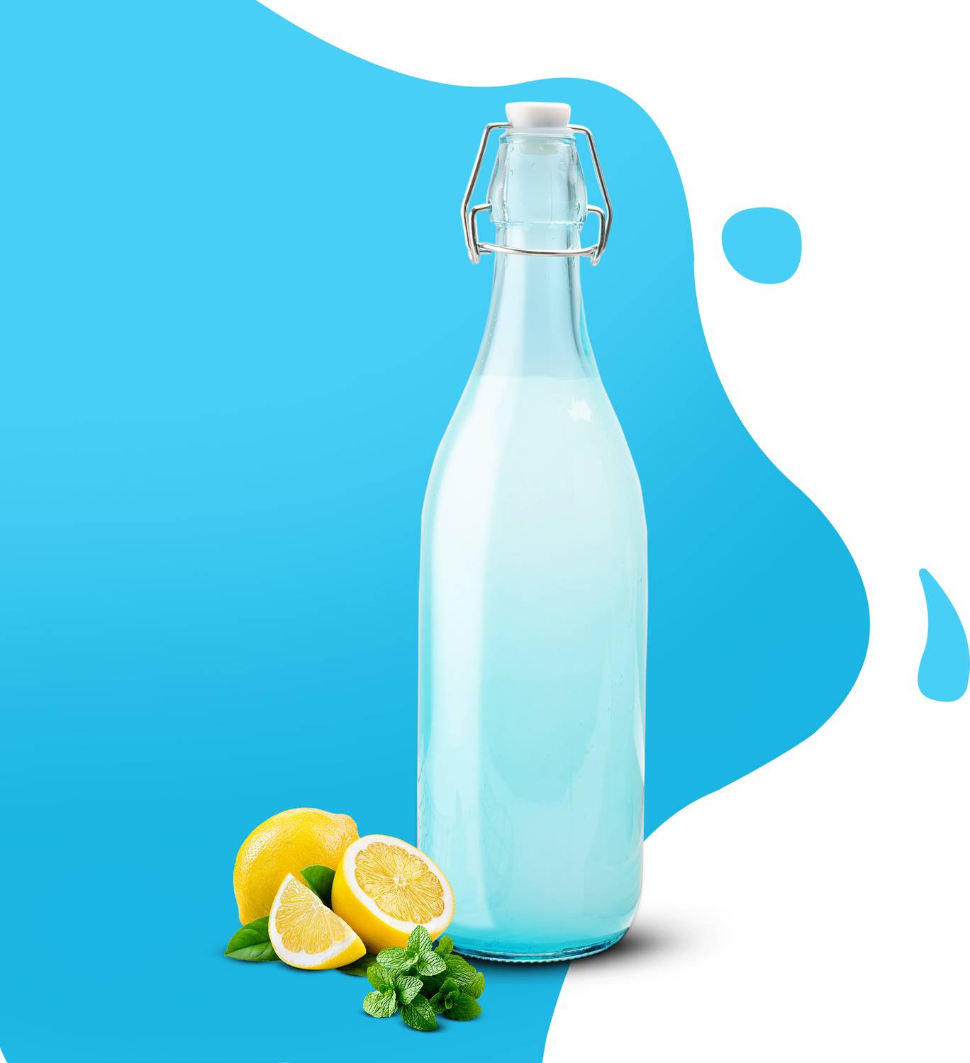 AGARO Elegant Flip Top Glass Bottle 1L Blue, Freezer Safe & Leakproof Flip Cap 1000 ml Glass Bottle