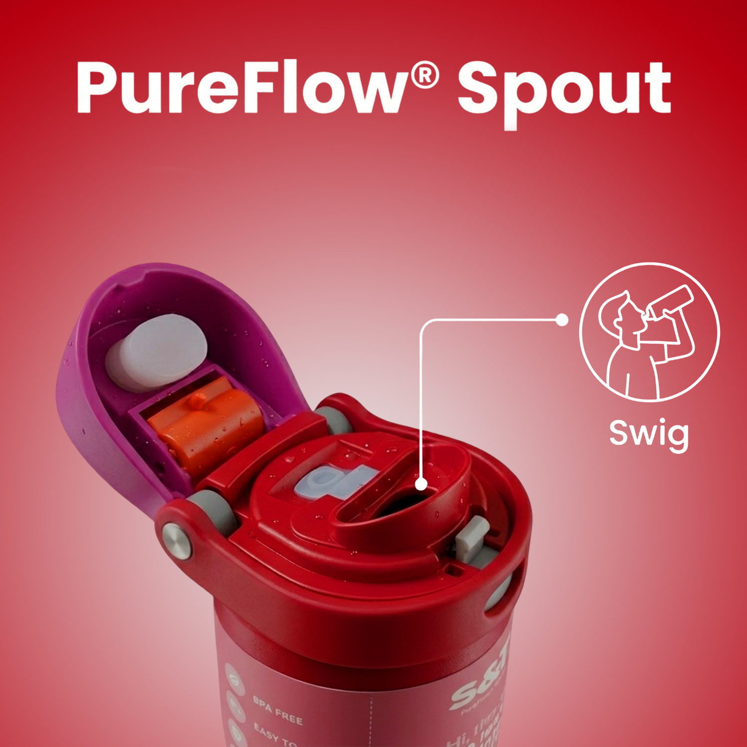 Image of Straw&Weave PureFlow Steel Water Bottle - 24h Cold, Straw & Handle, BPA Free 710 ml Stainless Steel Bottle