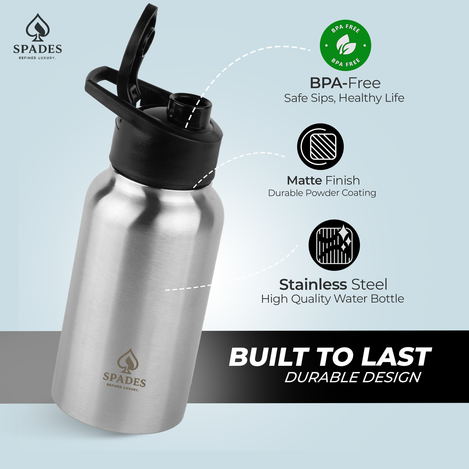 Image of SPADES Stainless Steel Sipper Water Bottle 500ml 500 ml Stainless Steel Bottle