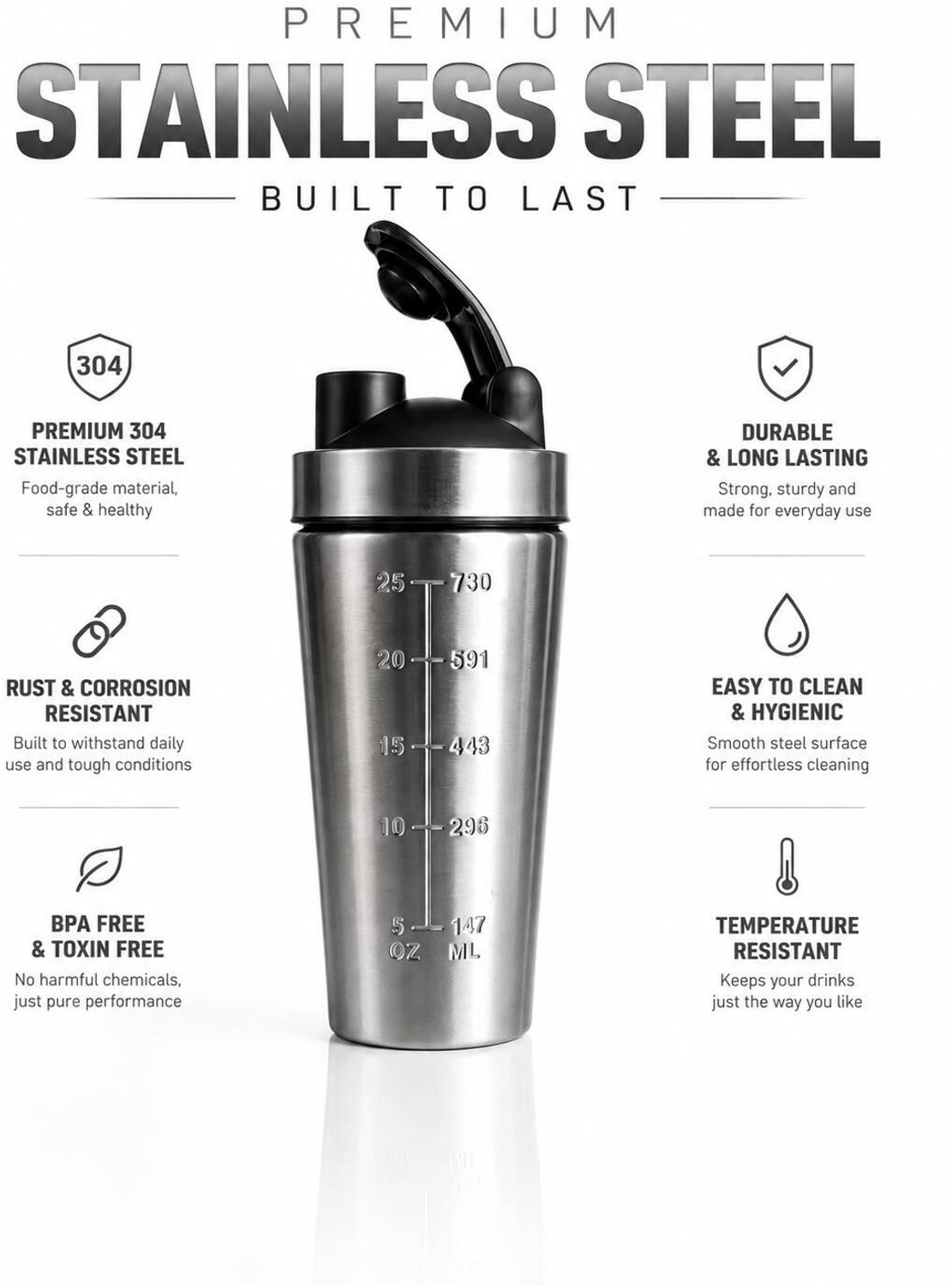 Image of veltria enterprises Gym Silver Shaker 750 Ml 750 ml Stainless Steel Shaker